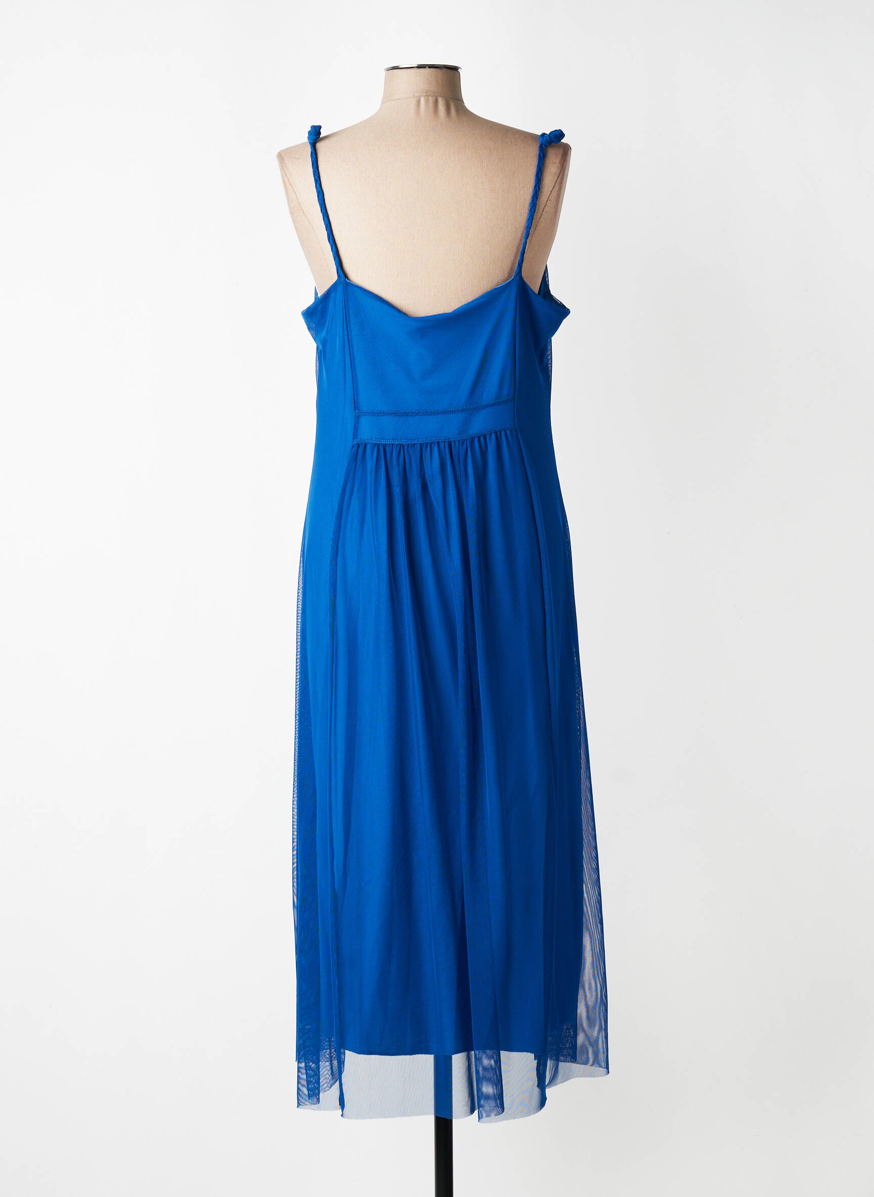 Robe longue coupe cintrée fines bretelles bleu MALOKA femme