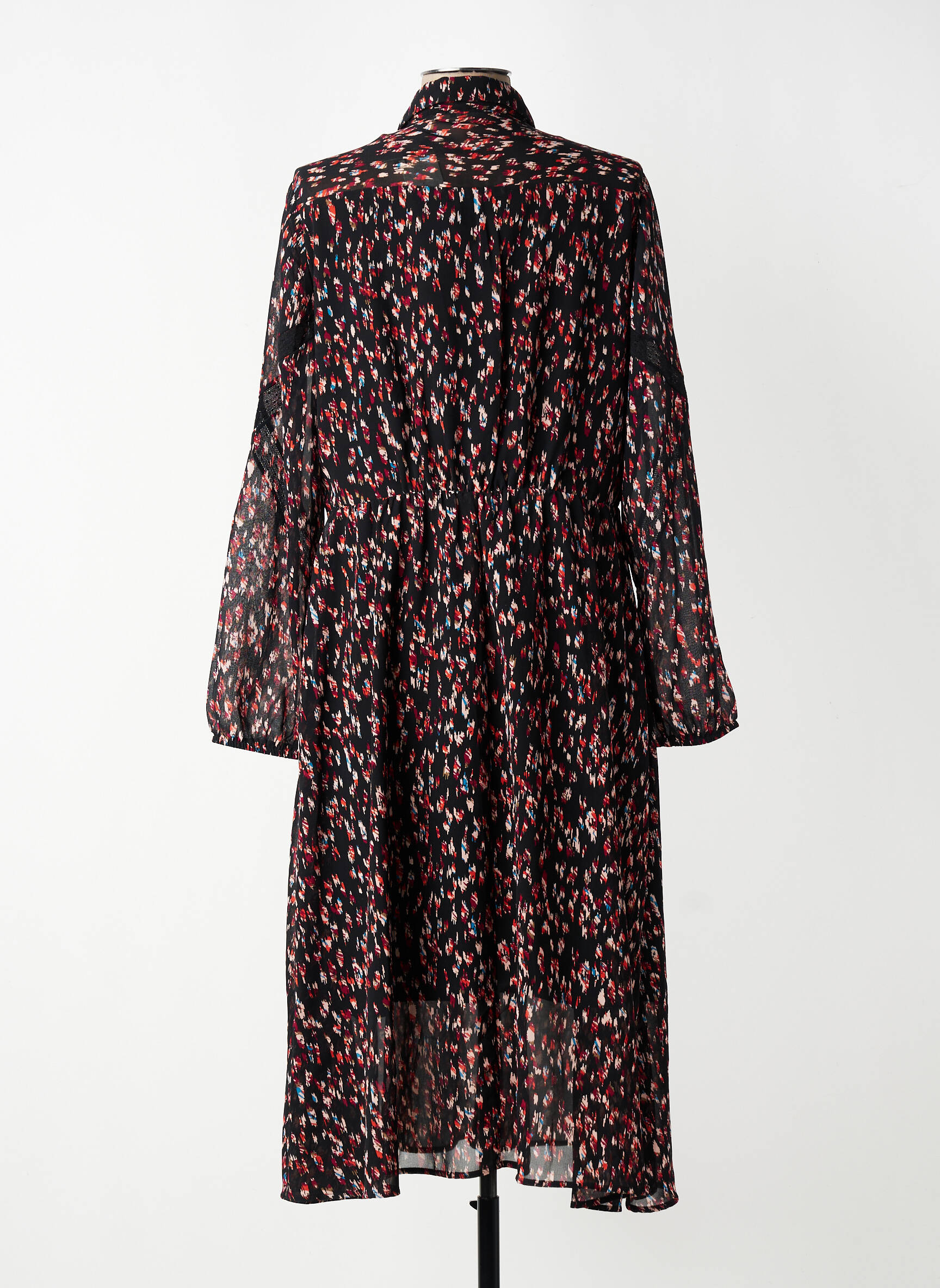 Robe mi-longue coupe fluide manches longues noir ONE STEP femme