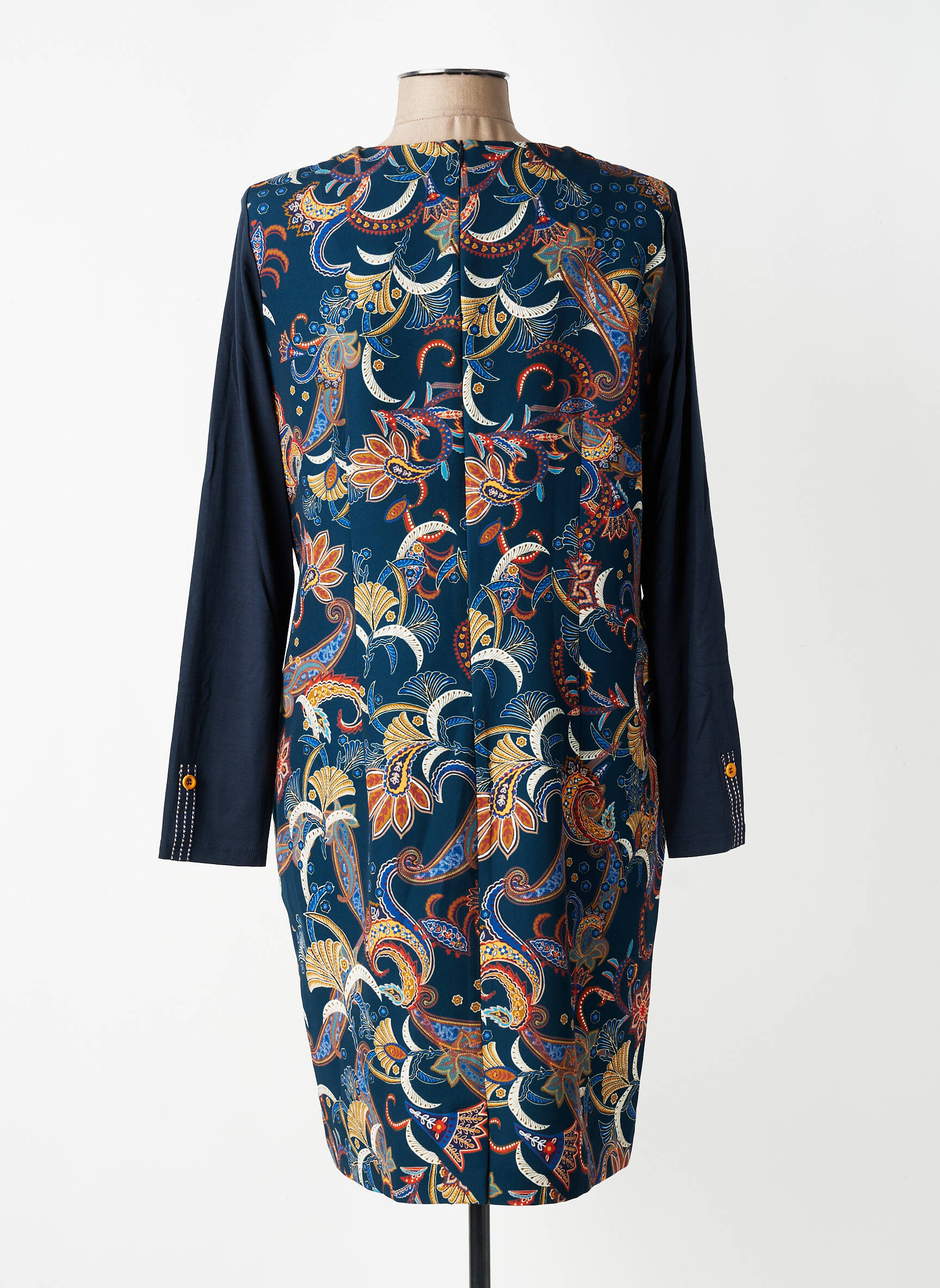 Robe mi-longue imprimé fleurs manches longues bleu PAUSE CAFE femme