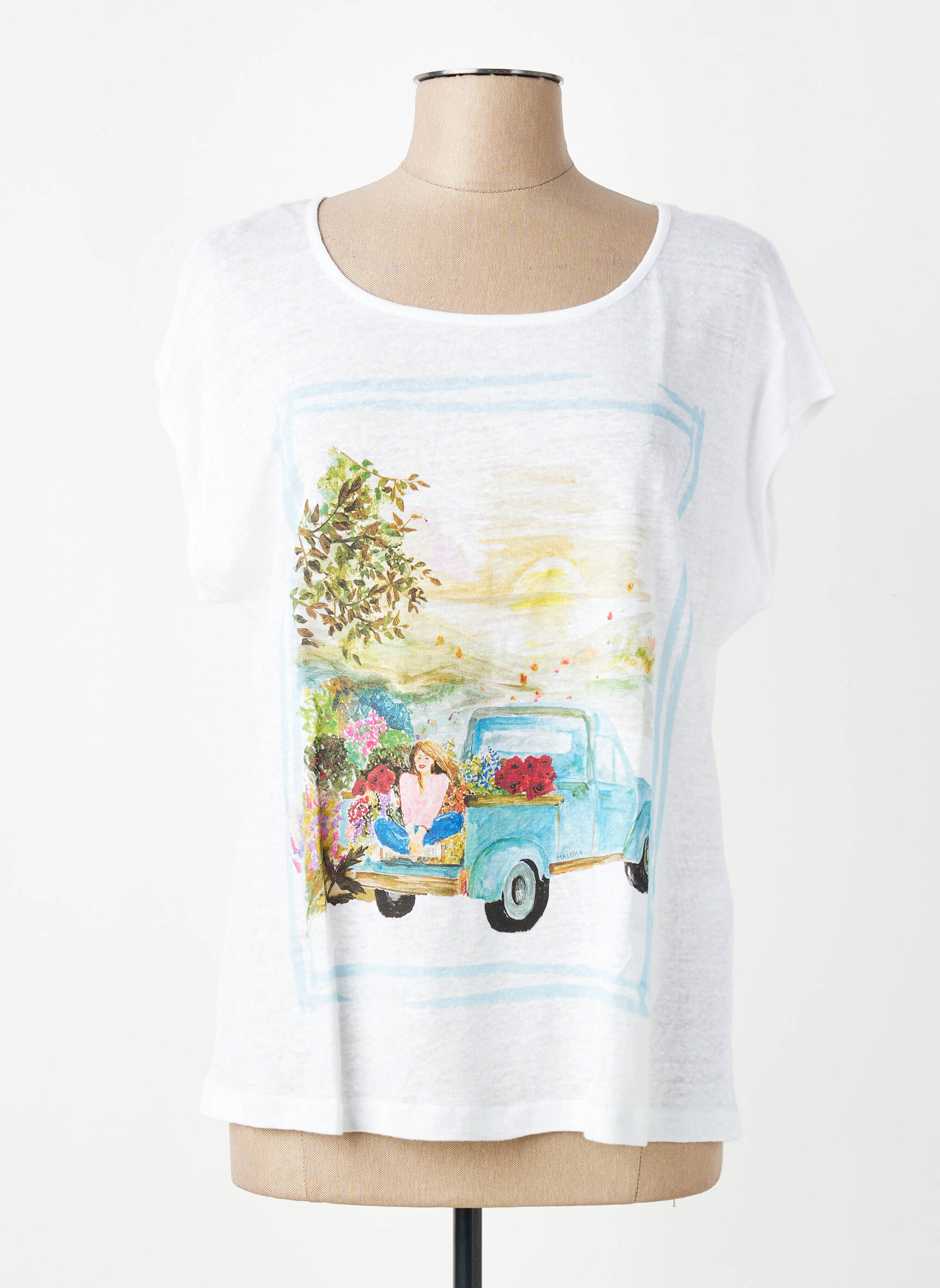 T-shirt imprimé fantaisie manches courtes blanc MALOKA femme