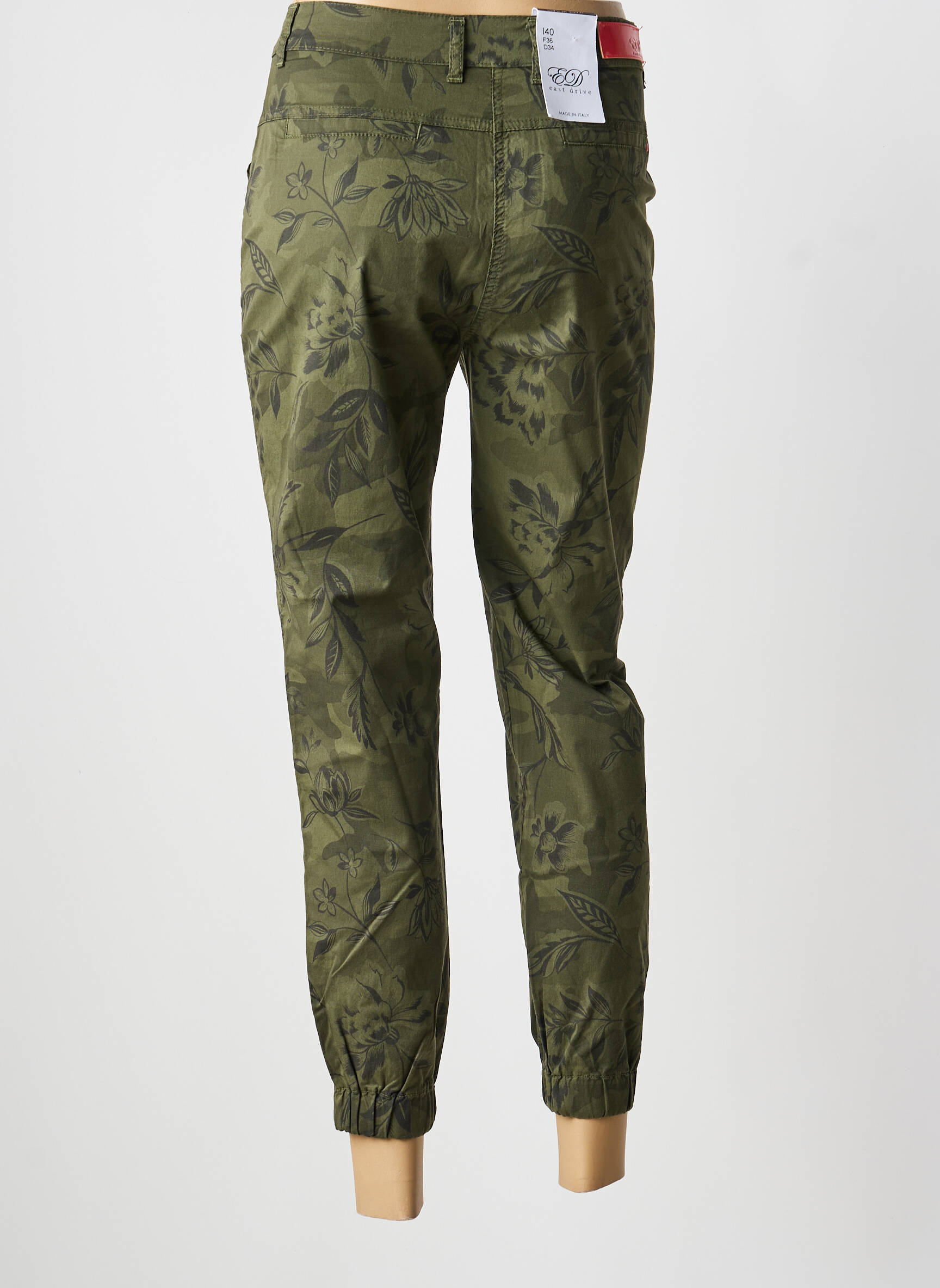 Pantalon slim tissage popeline taille normale vert EAST DRIVE femme