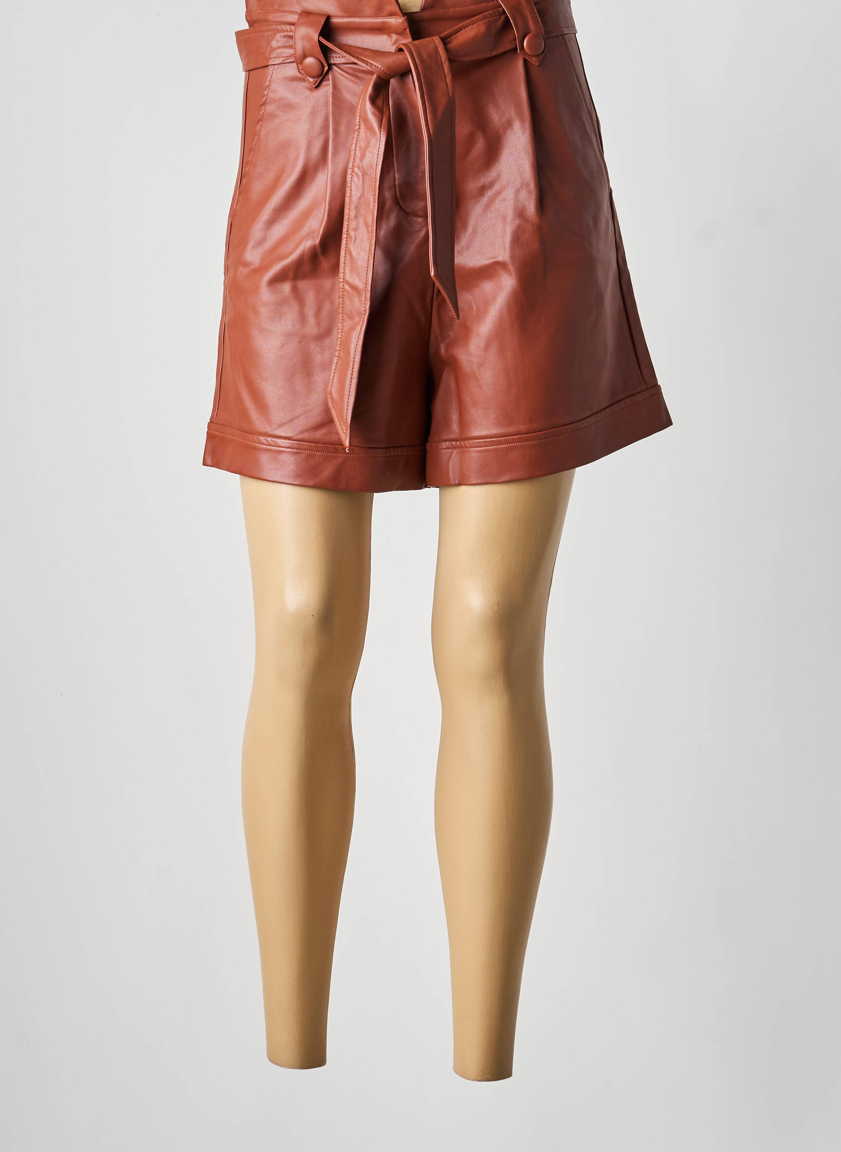 Short fermeture zippée sous rabat avec crochet taille haute marron GRACE & MILA femme