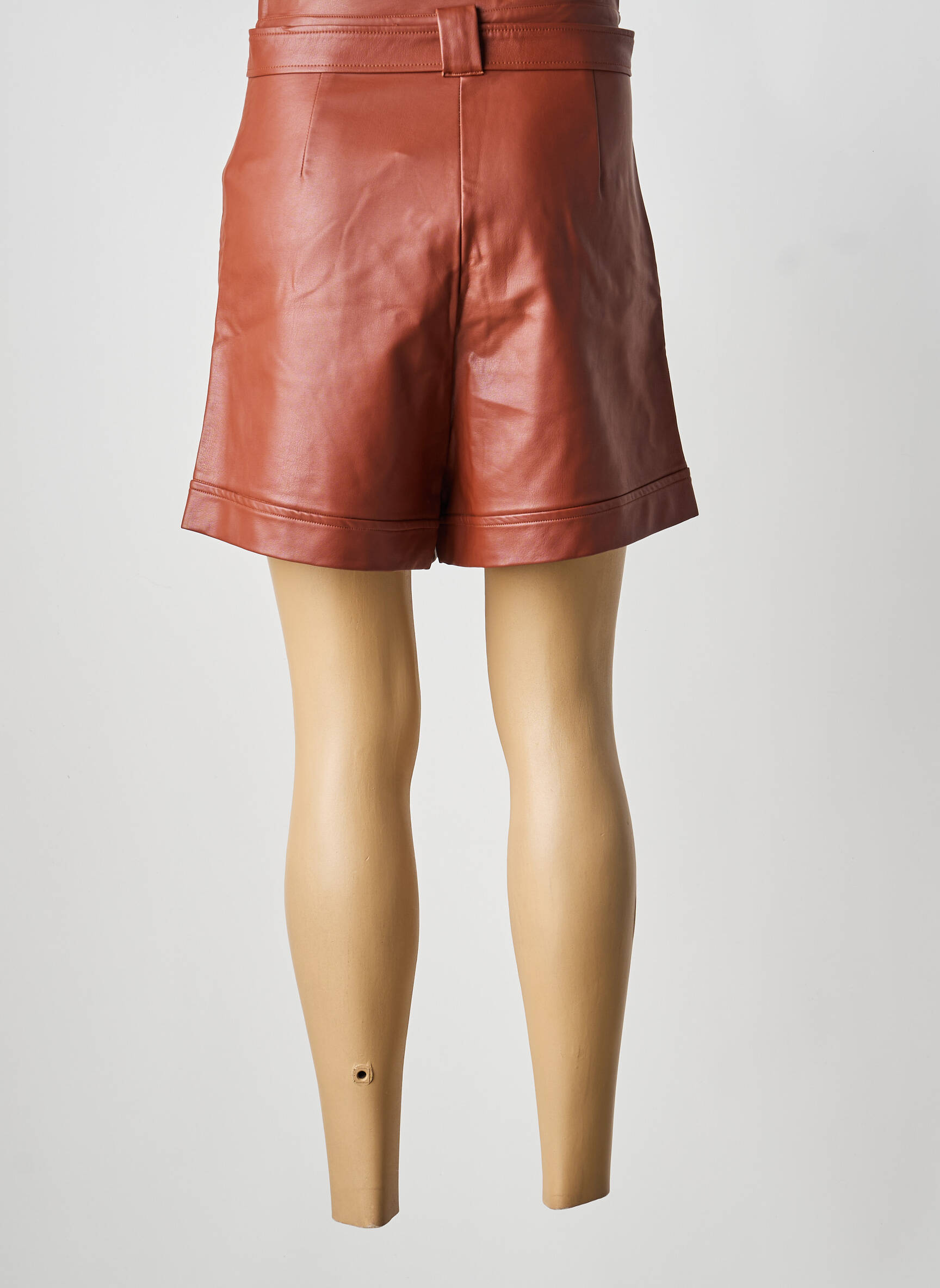 Short fermeture zippée sous rabat avec crochet taille haute marron GRACE & MILA femme