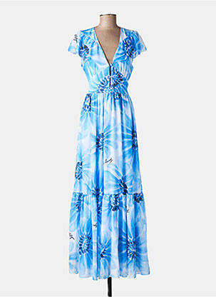Robe longue imprimé fleurs manches courtes bleu TOMMY HILFIGER femme