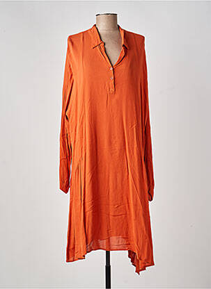 Robe mi-longue coupe fluide manches longues orange LA FEE MARABOUTEE femme