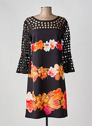 Robe mi-longue imprimé fleurs manches 3/4 noir FUEGO WOMAN femme