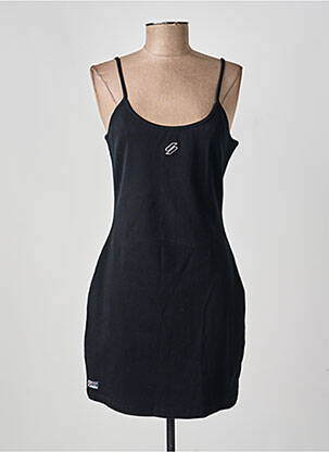 Robe courte col rond fines bretelles noir SUPERDRY femme