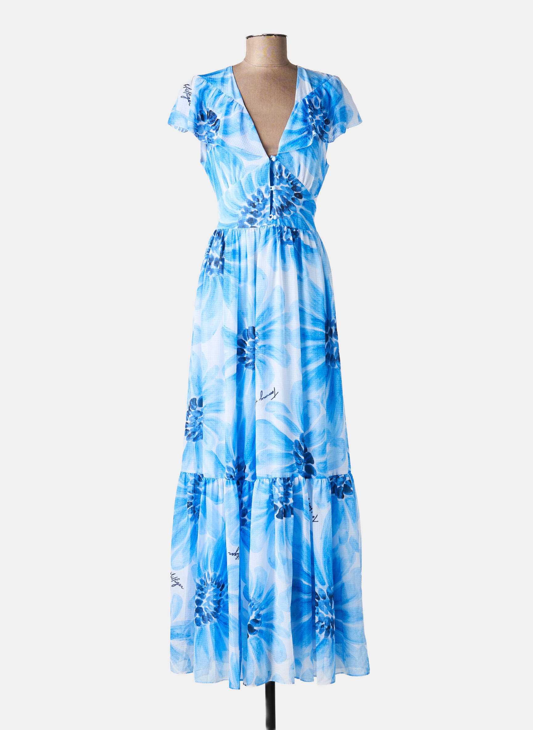 Robe longue imprimé fleurs manches courtes bleu TOMMY HILFIGER femme