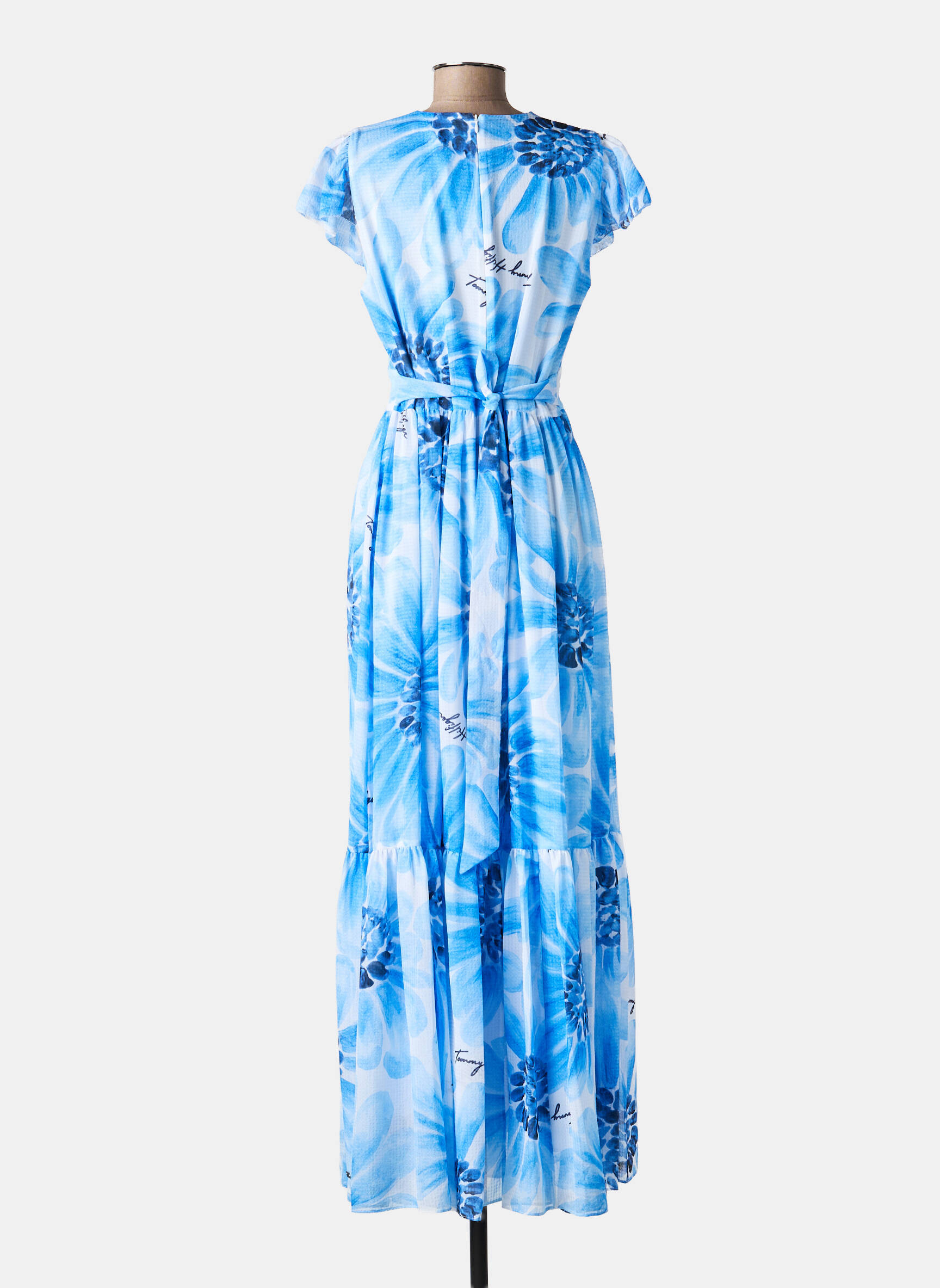 Robe longue imprimé fleurs manches courtes bleu TOMMY HILFIGER femme