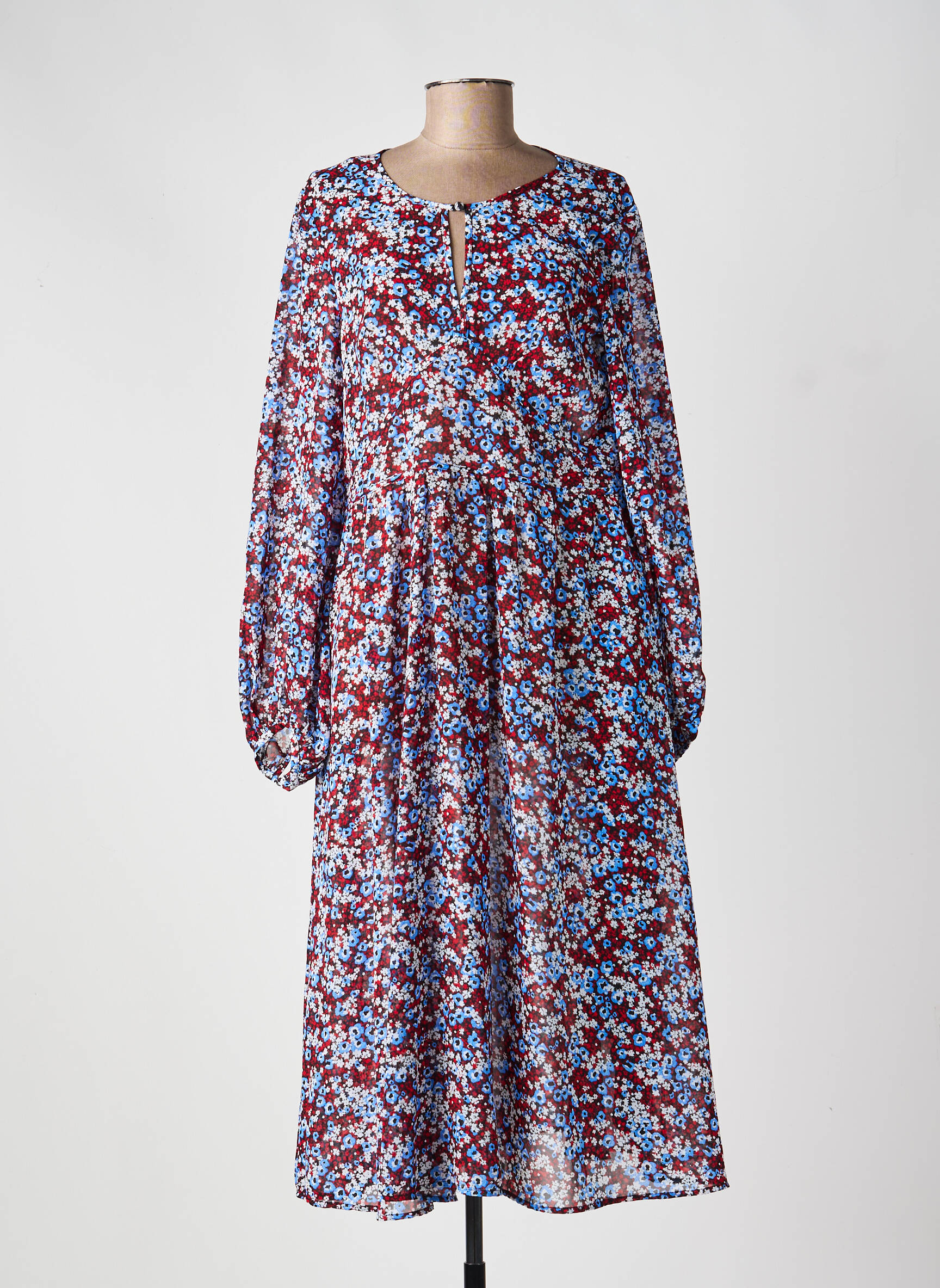 Robe mi-longue imprimé fleurs manches longues rouge TOMMY HILFIGER femme