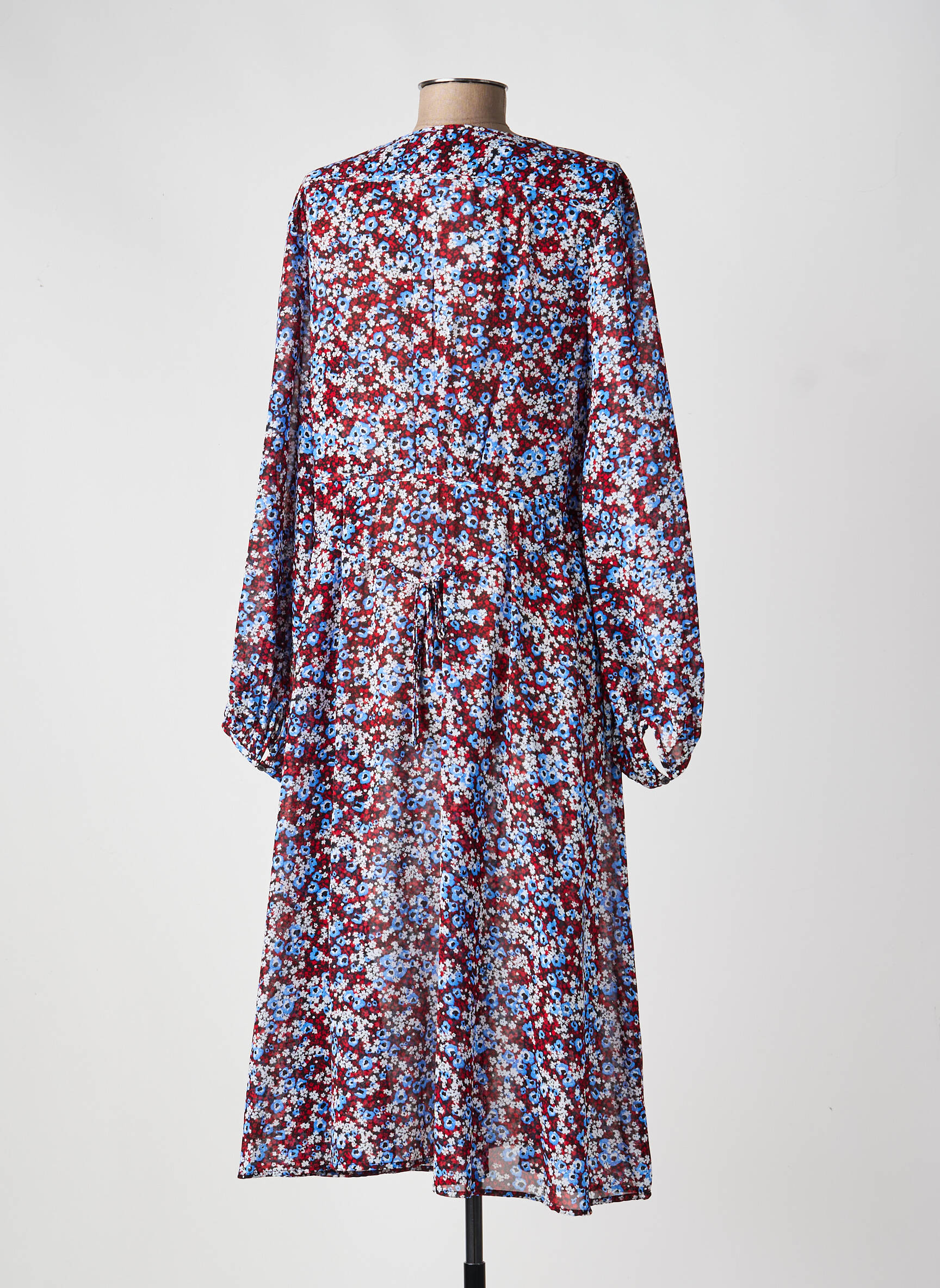 Robe mi-longue imprimé fleurs manches longues rouge TOMMY HILFIGER femme