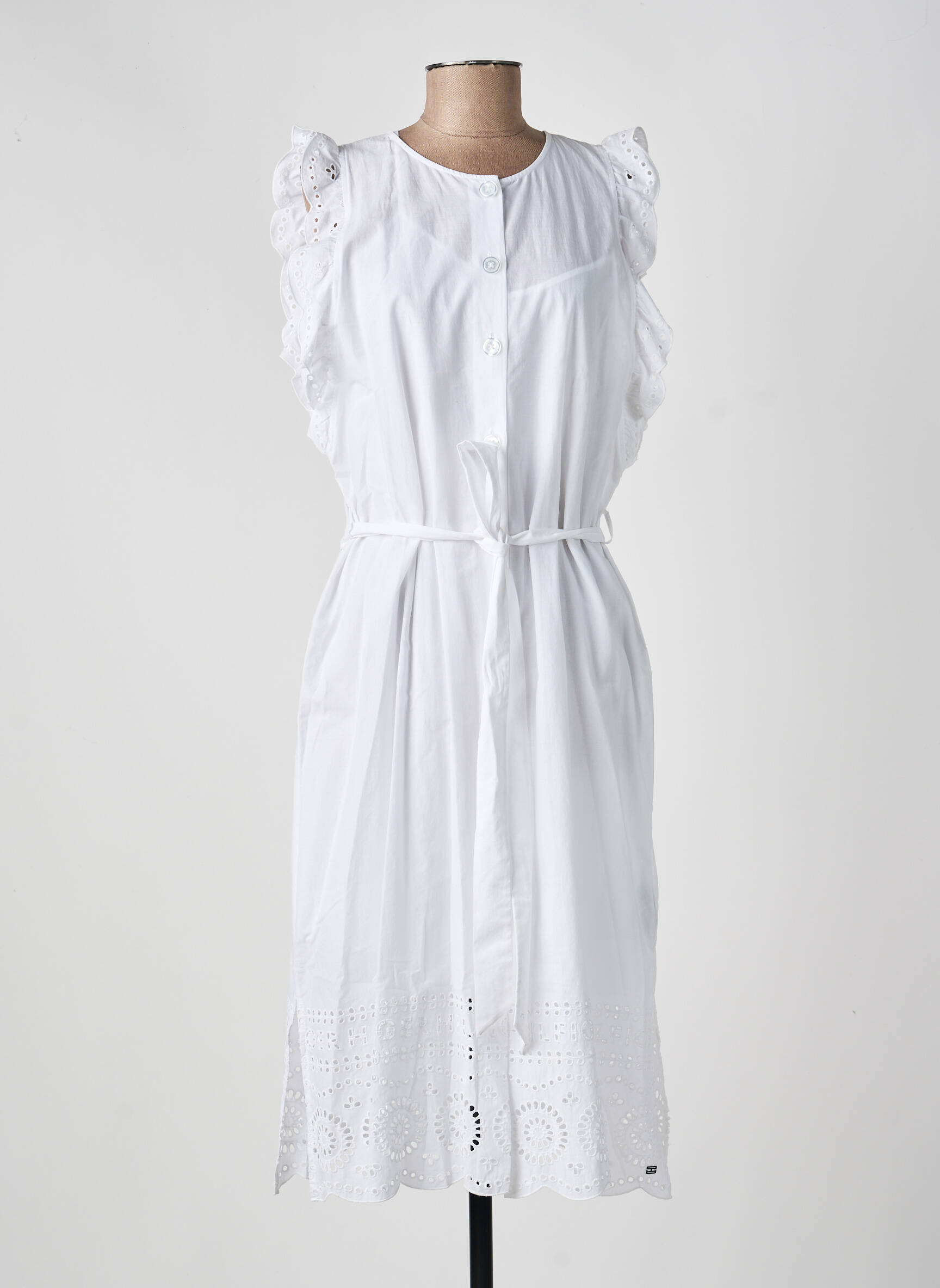 Robe mi-longue manches courtes manches courtes blanc TOMMY HILFIGER femme