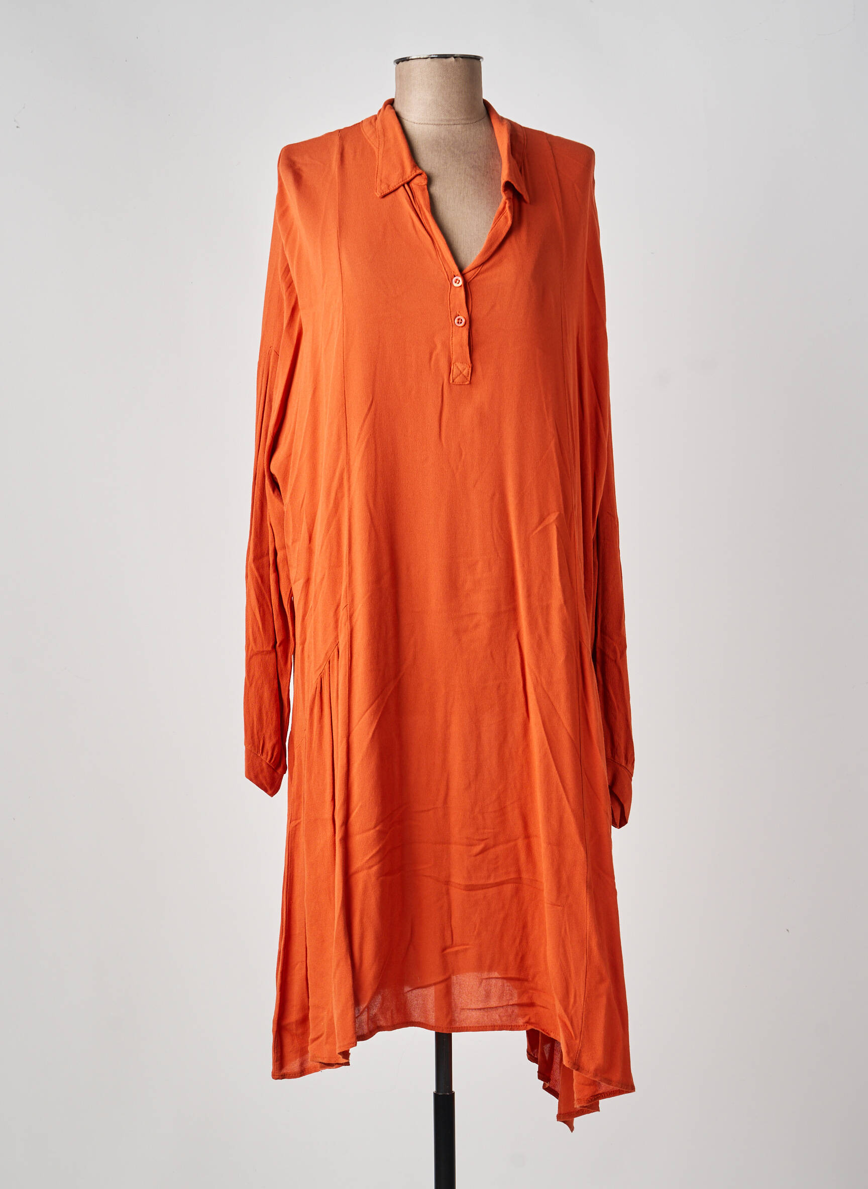 Robe mi-longue coupe fluide manches longues orange LA FEE MARABOUTEE femme