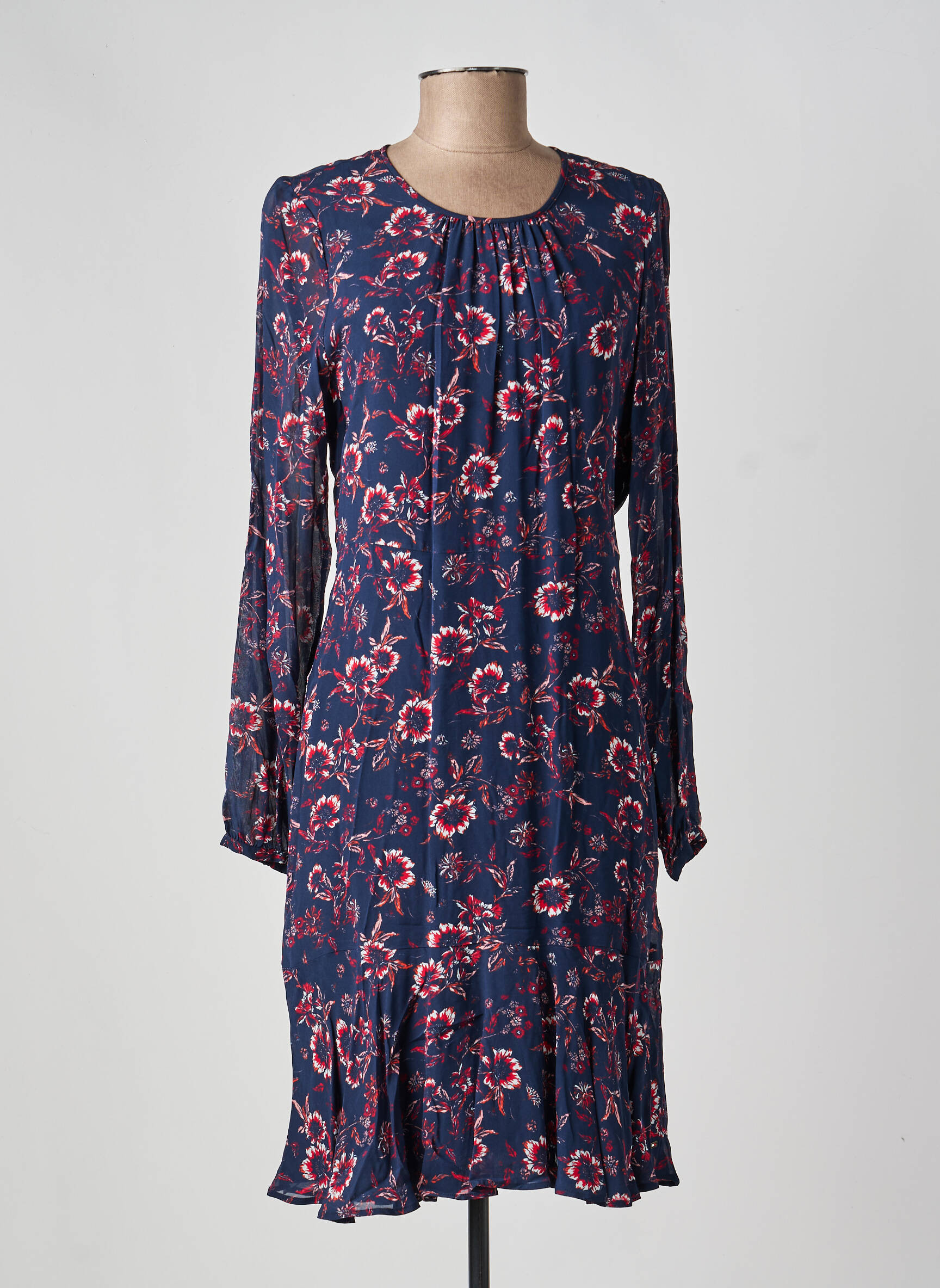 Robe mi-longue imprimé fleurs manches longues bleu TOMMY HILFIGER femme