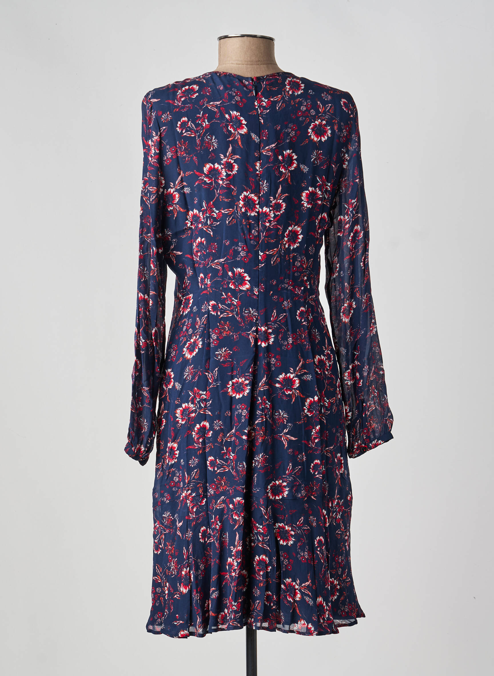 Robe mi-longue imprimé fleurs manches longues bleu TOMMY HILFIGER femme