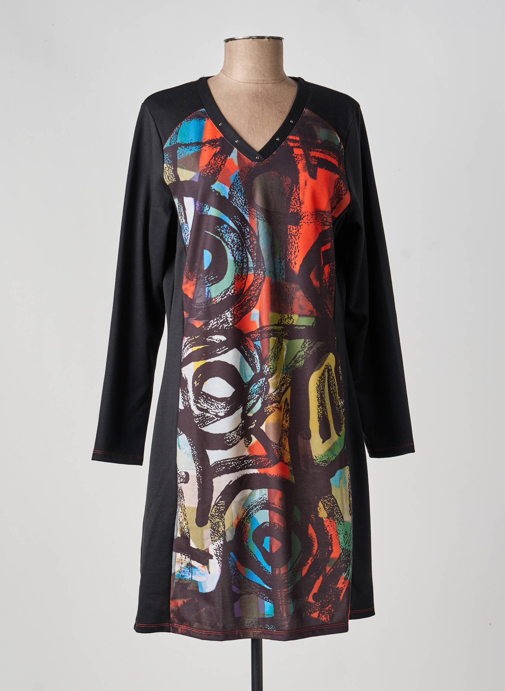 Robe courte manches longues manches longues noir KALISSON femme
