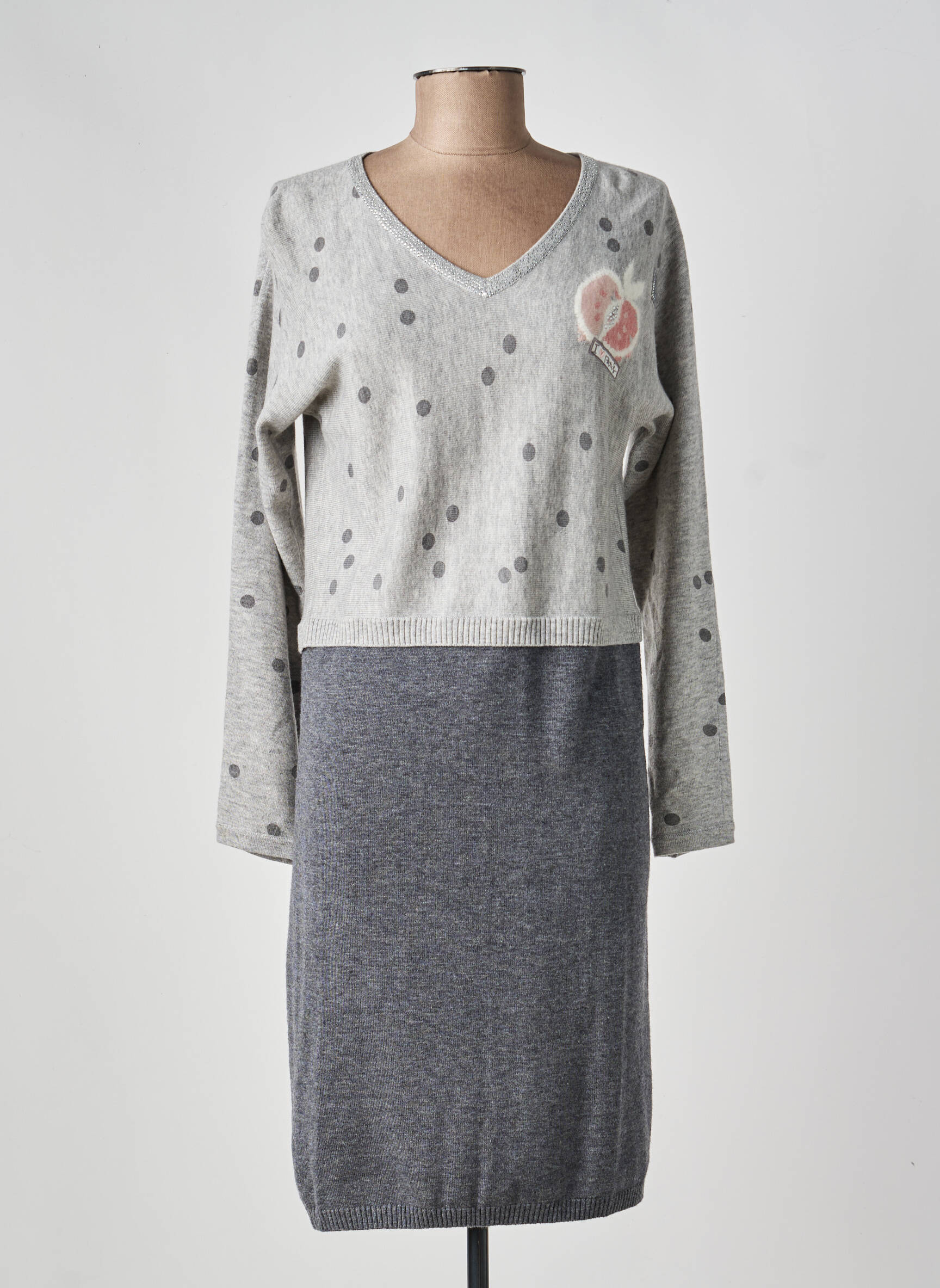 Robe pull col v manches longues gris ANANKE femme