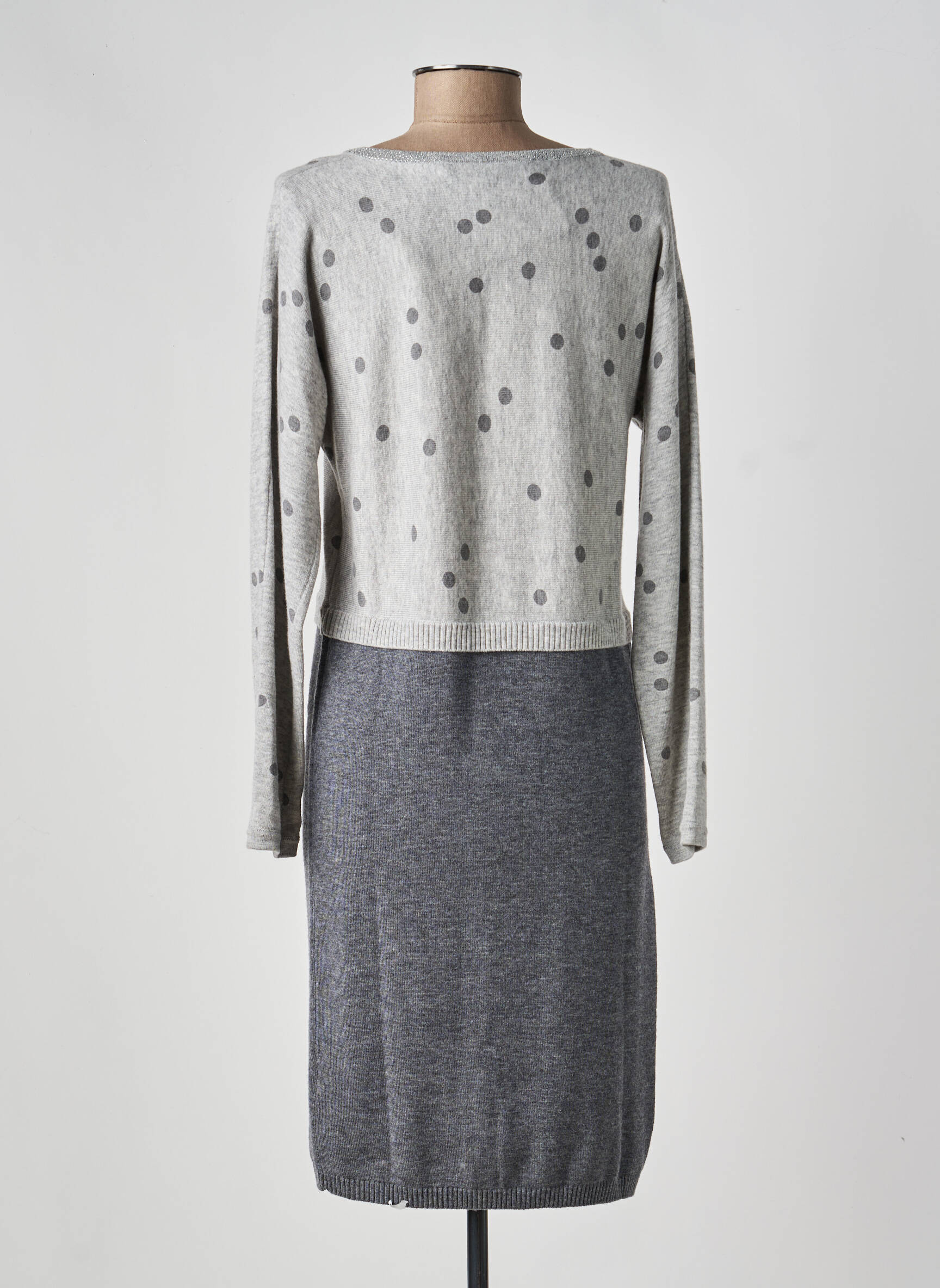 Robe pull col v manches longues gris ANANKE femme
