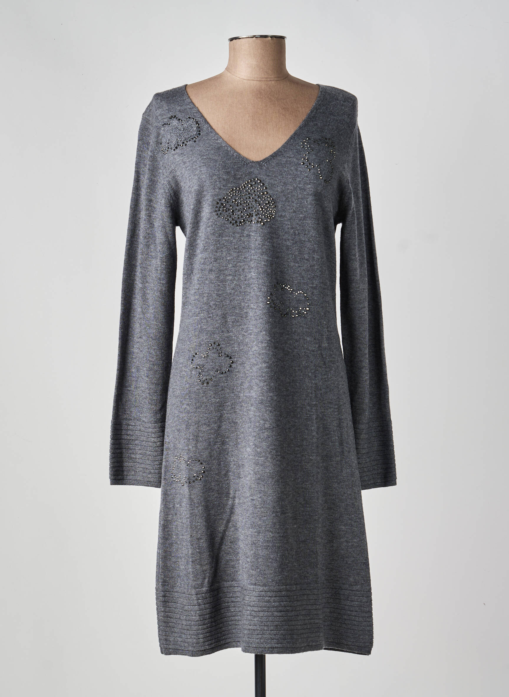 Robe pull col v manches longues gris ANANKE femme