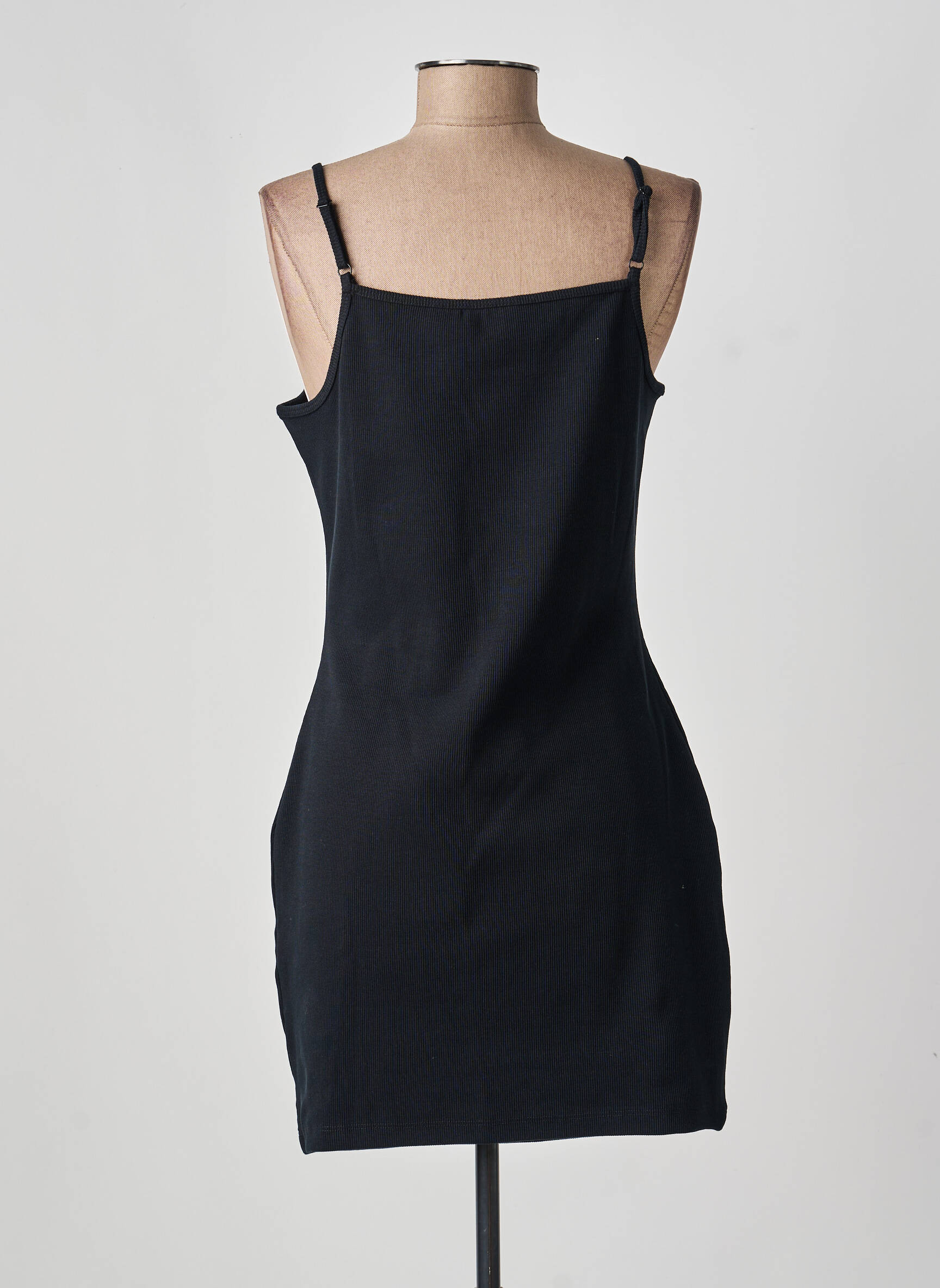 Robe courte col rond fines bretelles noir SUPERDRY femme