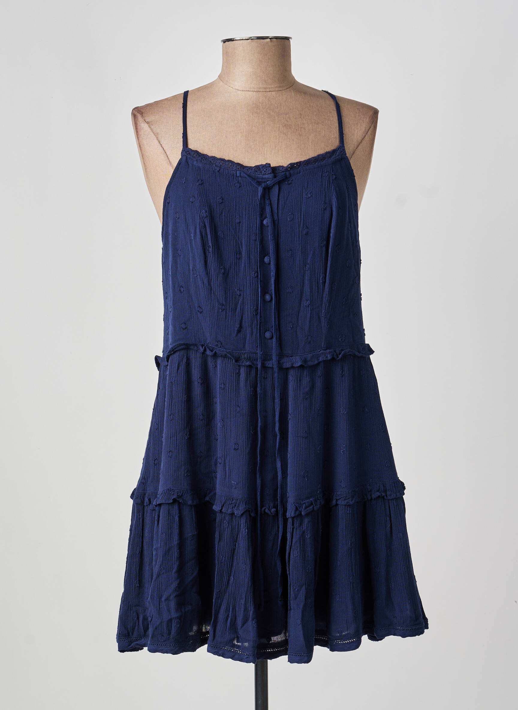Robe courte coupe fluide fines bretelles bleu SUPERDRY femme