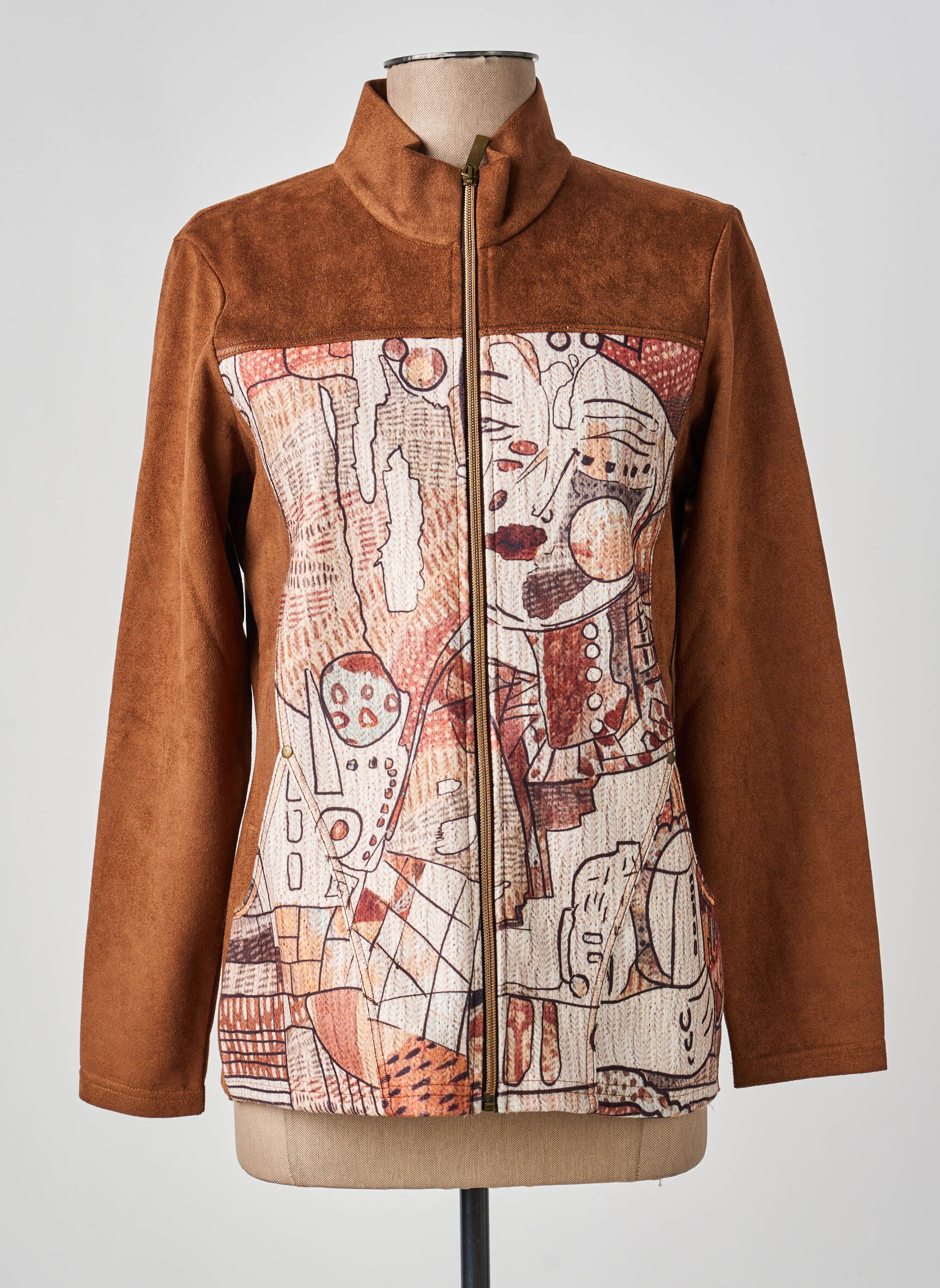 Veste casual tissage suedine marron KALISSON femme