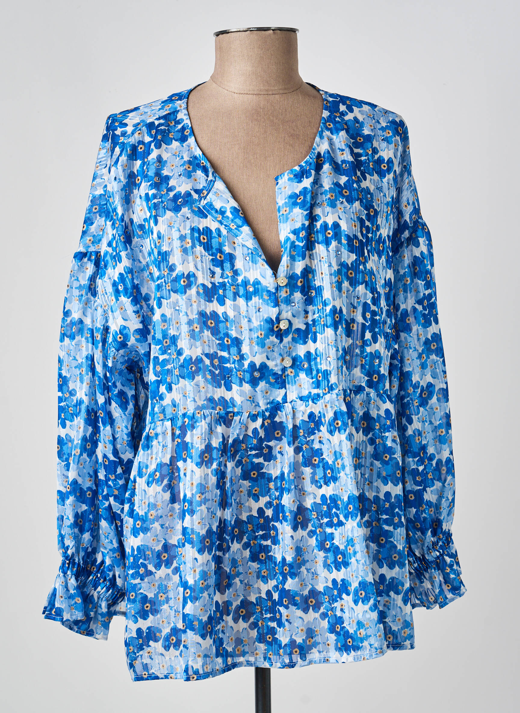 Blouse légère et transparente manches longues bleu FUEGO WOMAN femme