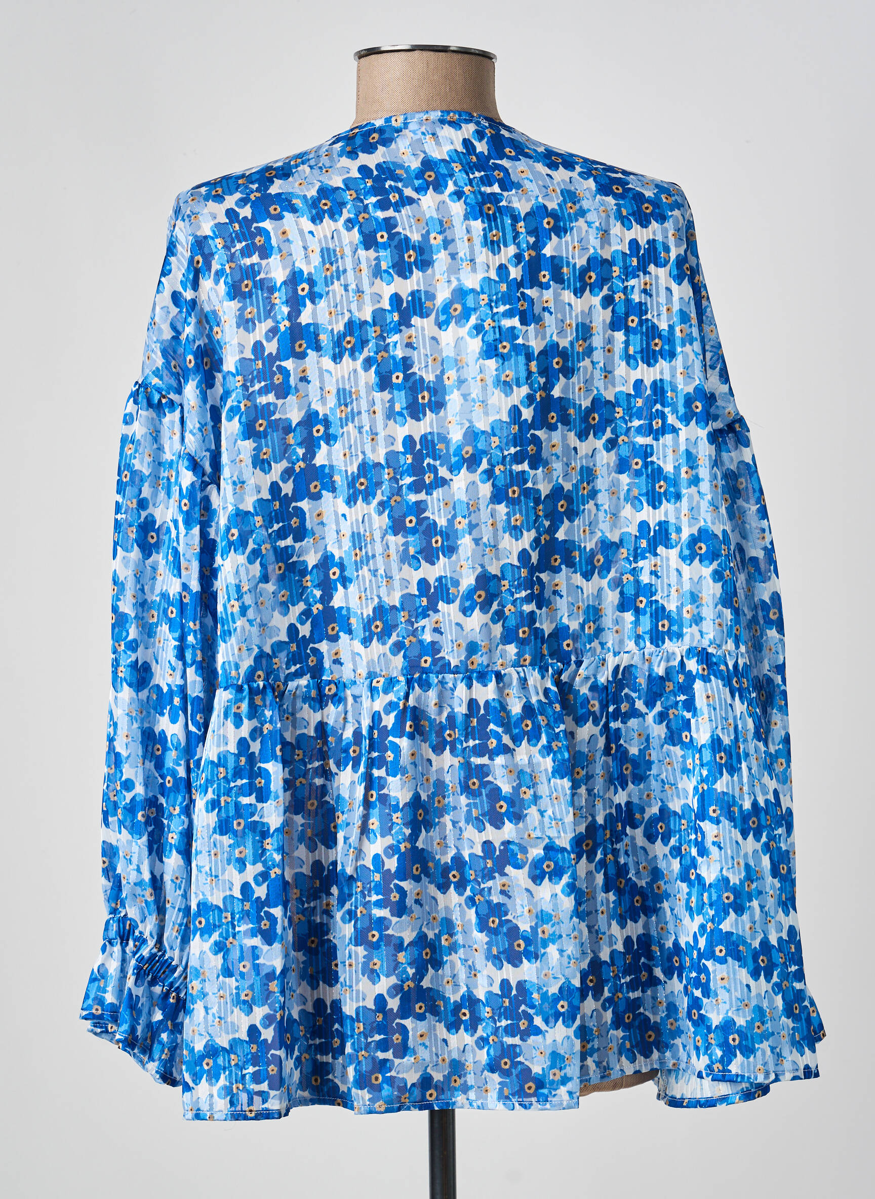 Blouse légère et transparente manches longues bleu FUEGO WOMAN femme
