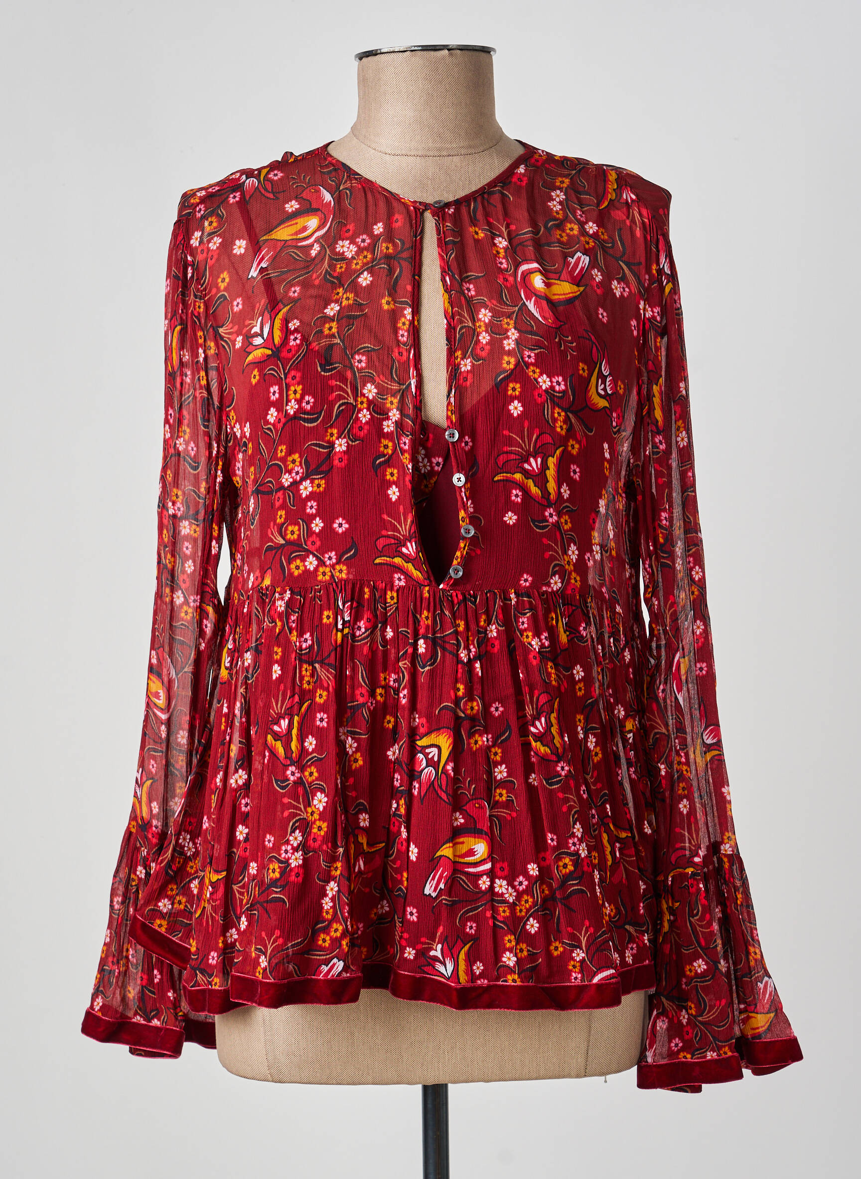 Blouse légère et transparente manches longues rouge TOMMY HILFIGER femme