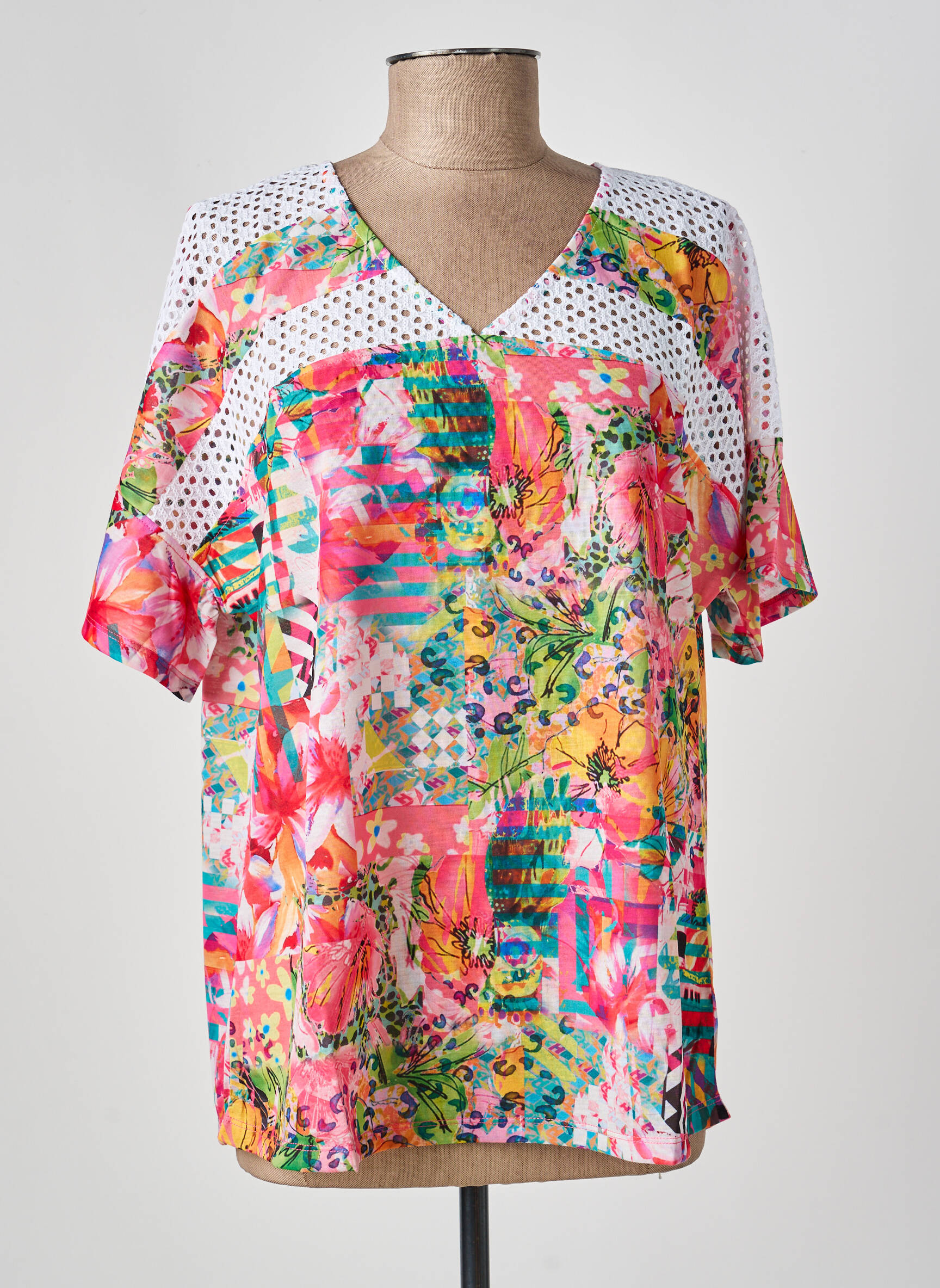 Blouse légère et transparente manches courtes rose KALISSON femme