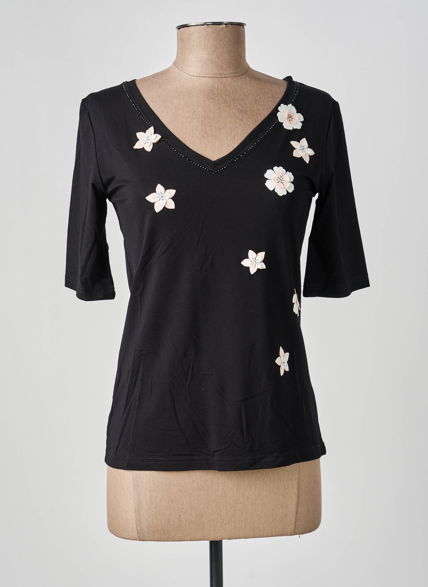 T-shirt sérigraphie avec strass manches courtes noir FUEGO WOMAN femme