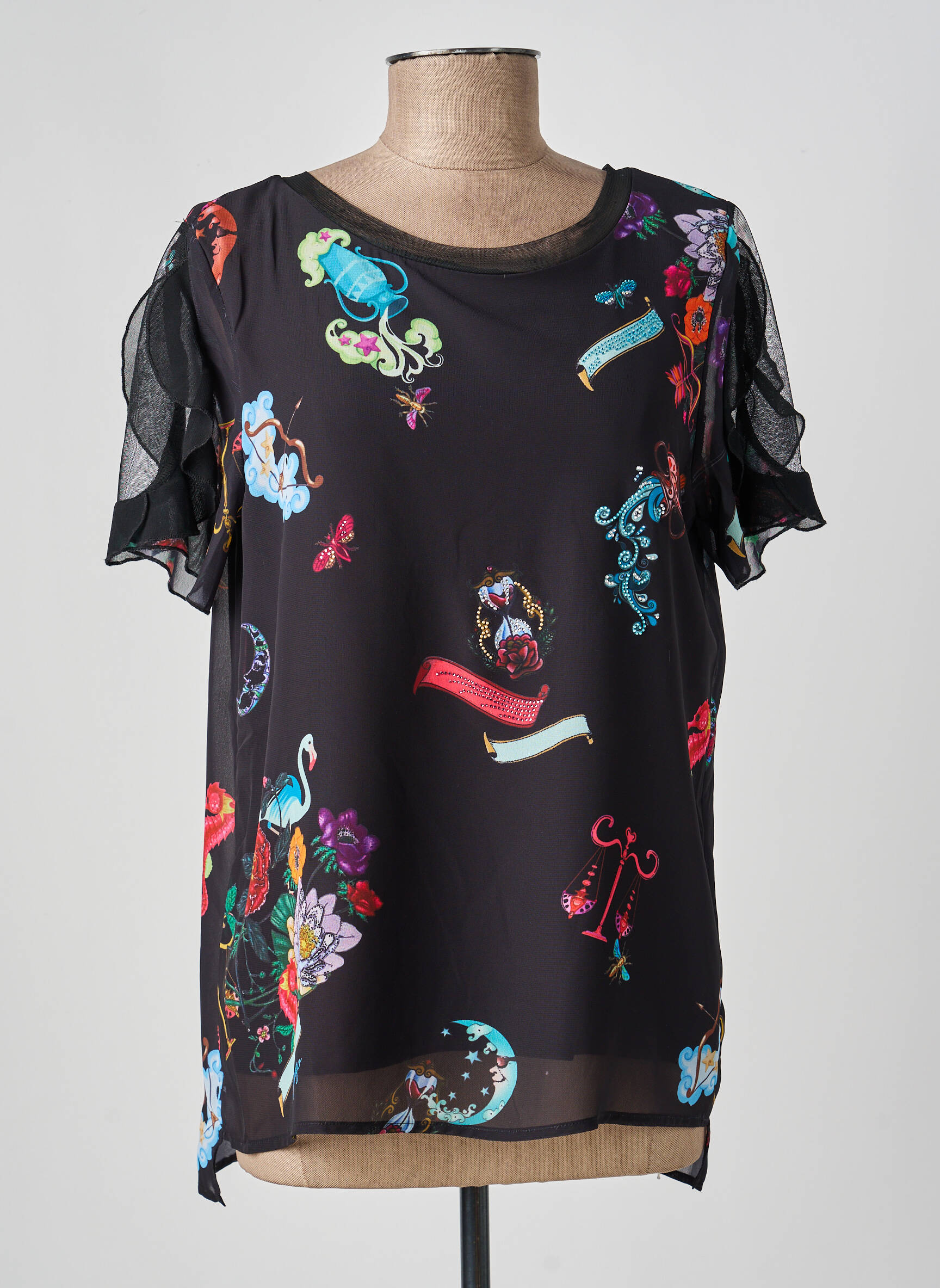 Top stretch manches courtes noir FUEGO WOMAN femme