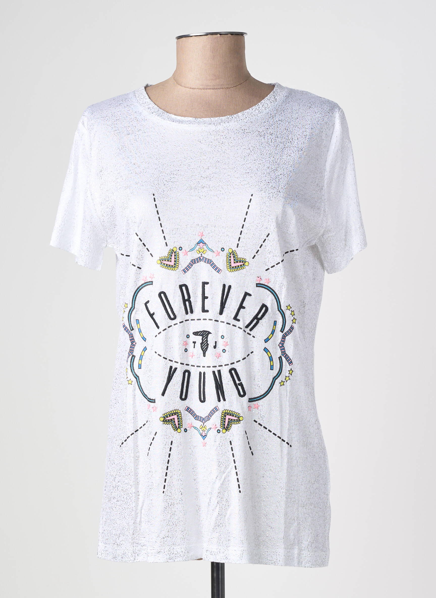 T-shirt sérigraphie floquée manches courtes blanc TRUSSARDI JEANS femme