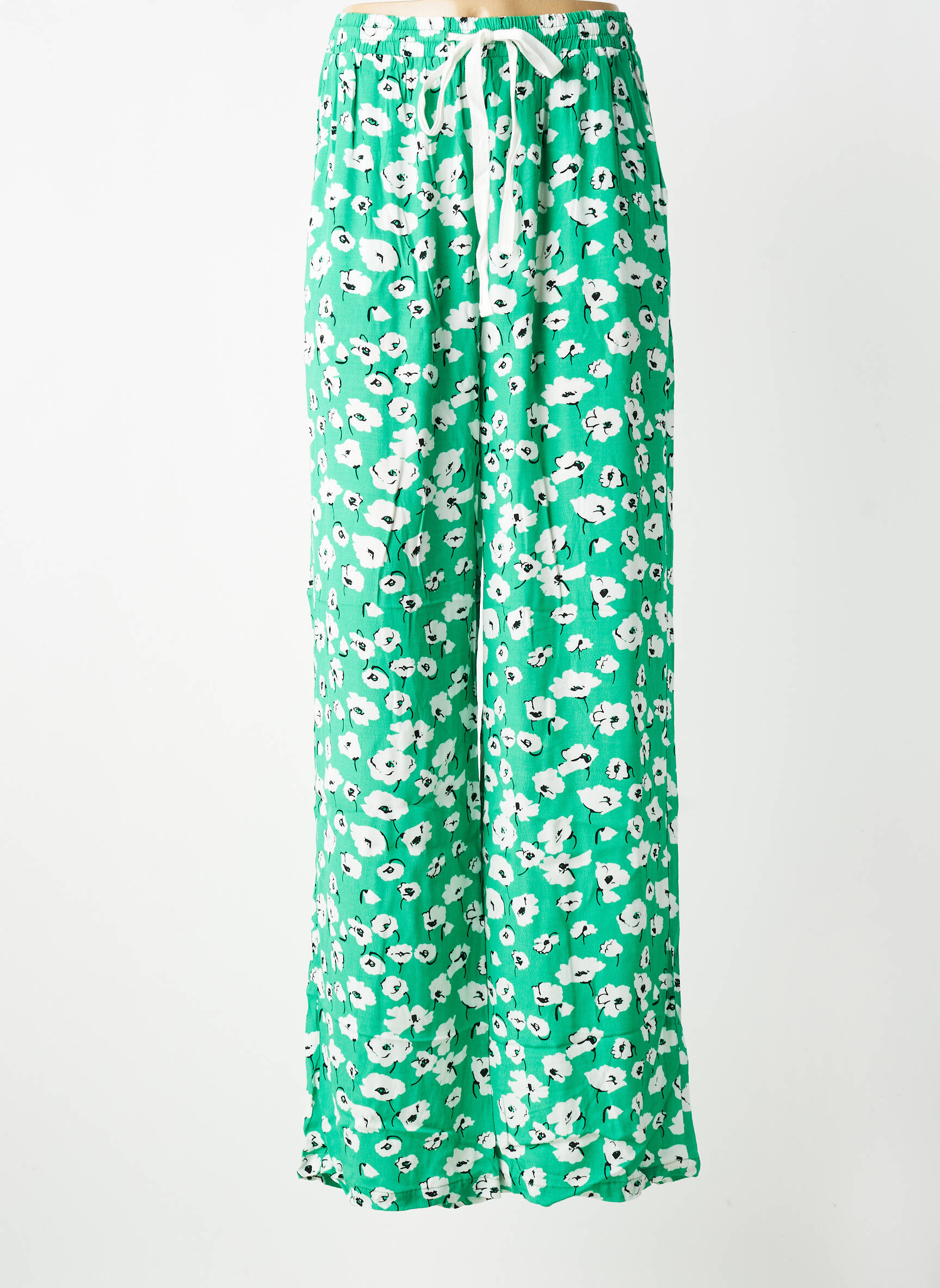 Pantalon large tissage crêpe taille normale vert LAURE + MAX femme