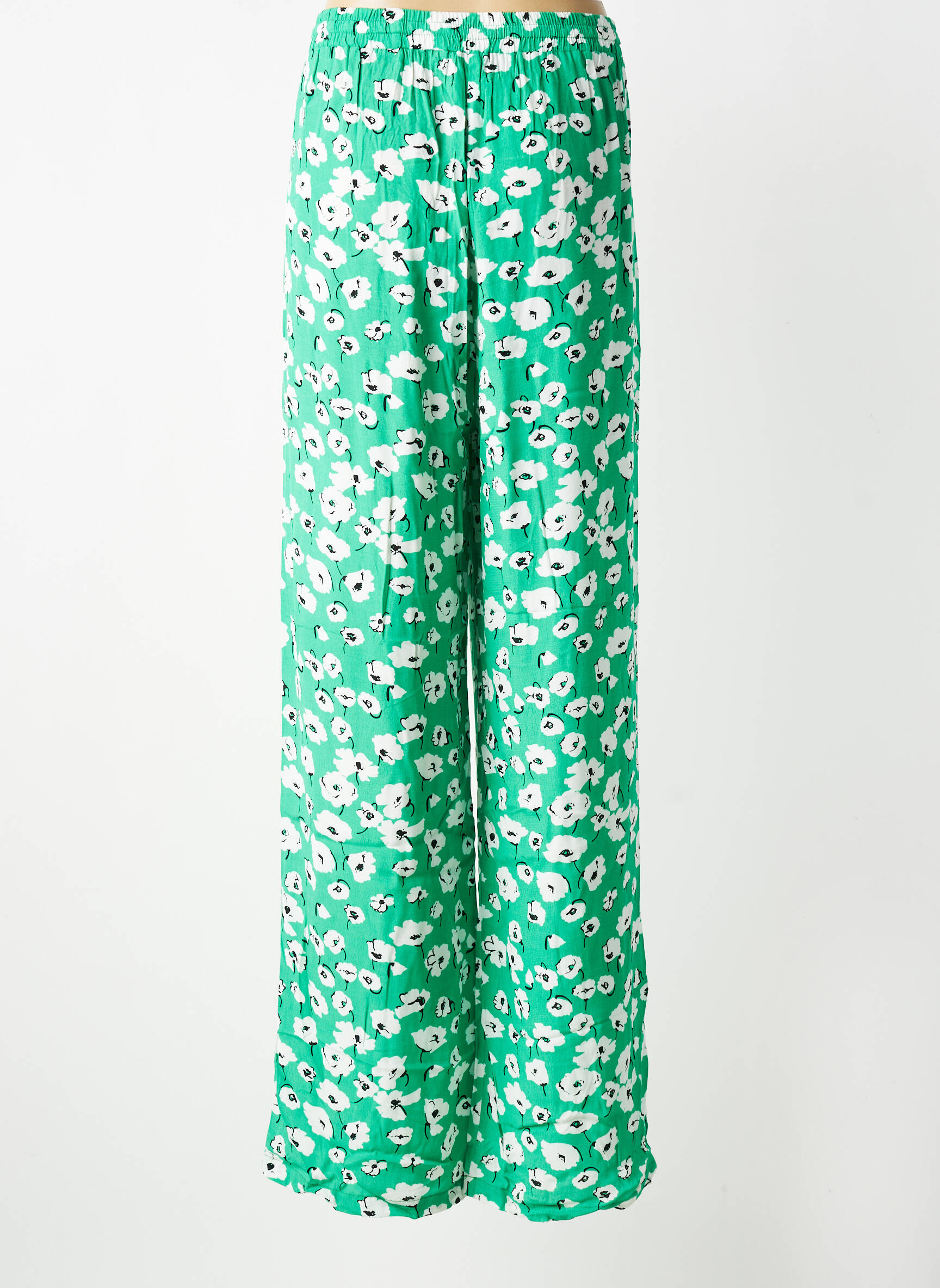 Pantalon large tissage crêpe taille normale vert LAURE + MAX femme