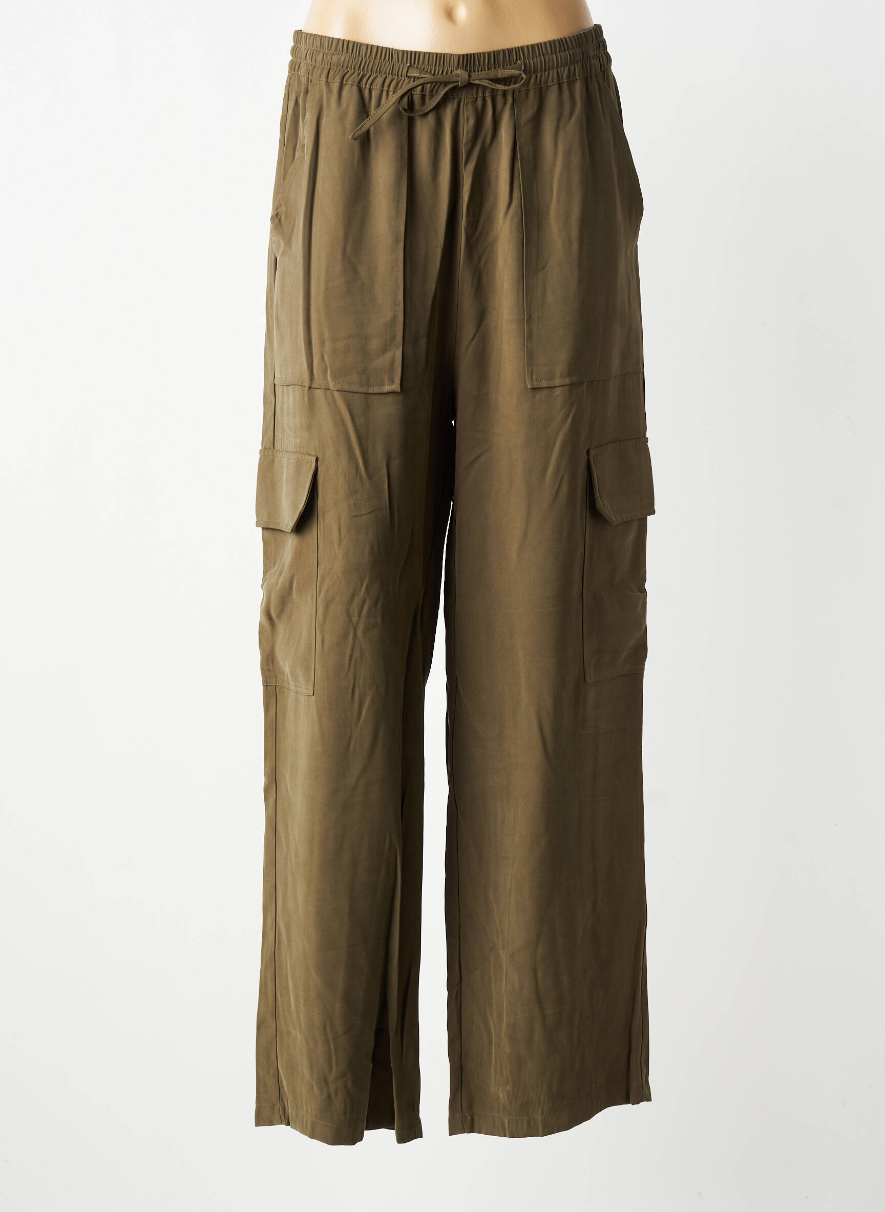 Pantalon large tissage popeline taille normale vert ORFEO femme