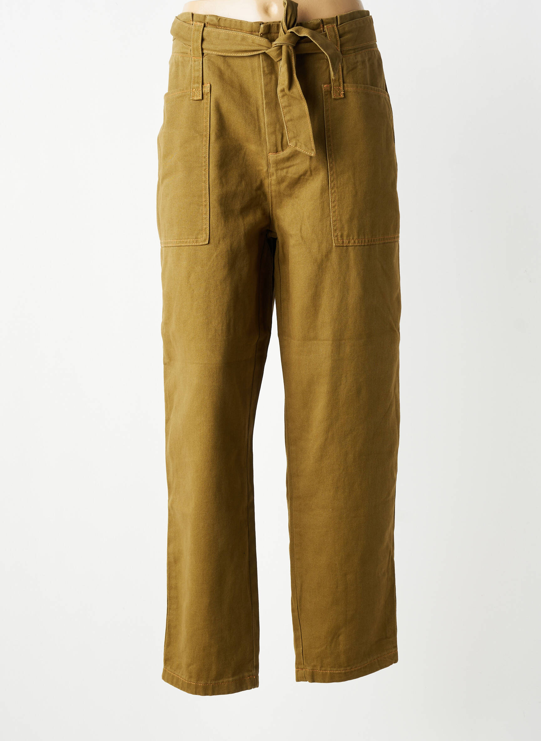 Pantalon droit fermeture zippée sous rabat avec crochet taille normale vert ORFEO femme