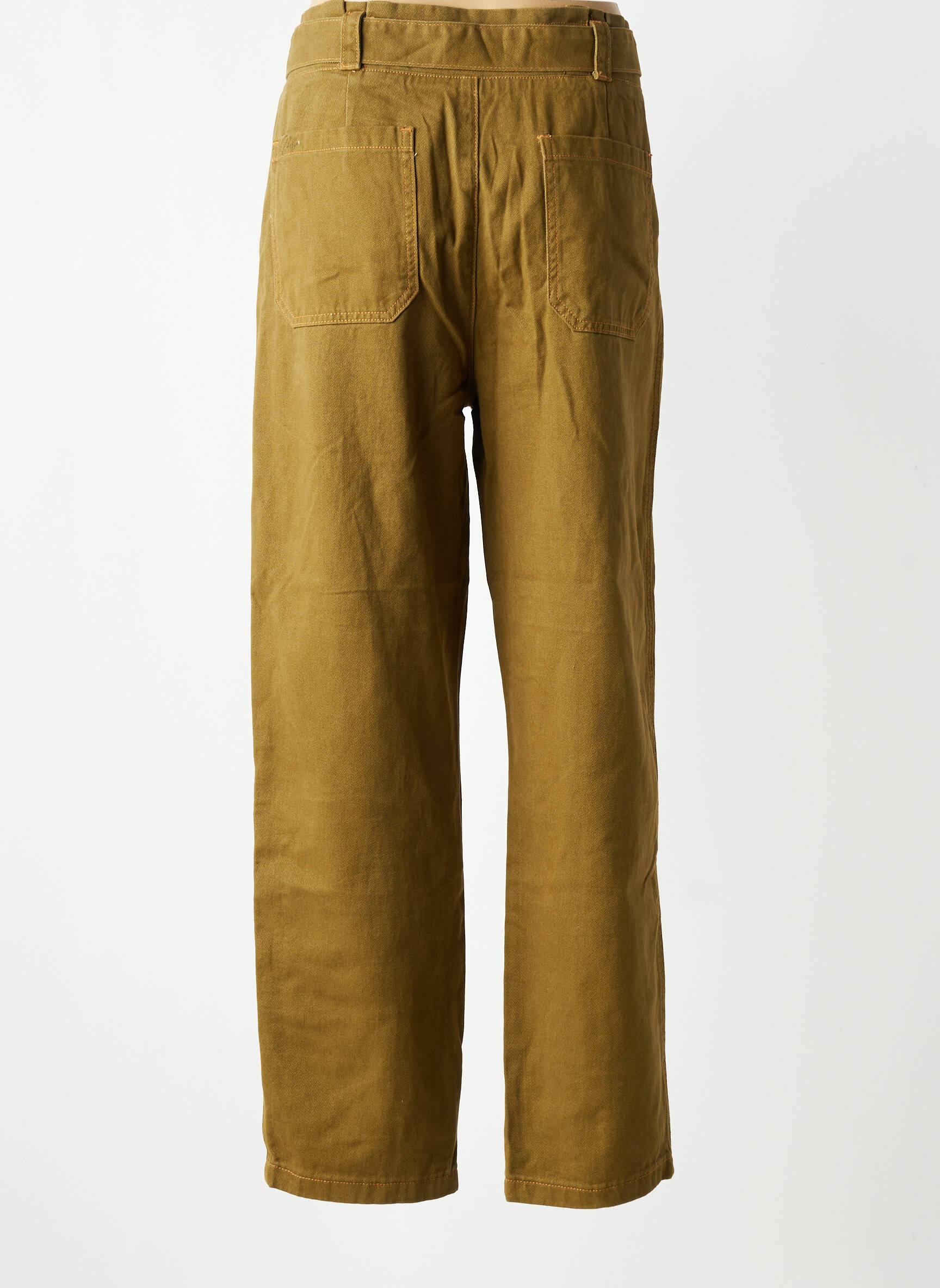 Pantalon droit fermeture zippée sous rabat avec crochet taille normale vert ORFEO femme