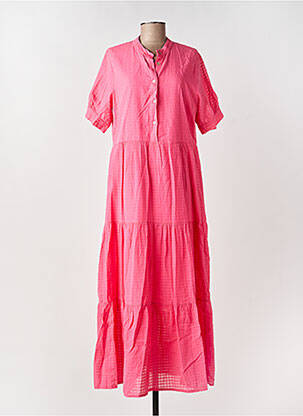 Robe longue coupe évasée manches courtes rose IMPREVU femme