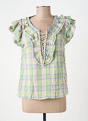 Blouse tissage crêpe manches courtes vert ORFEO femme