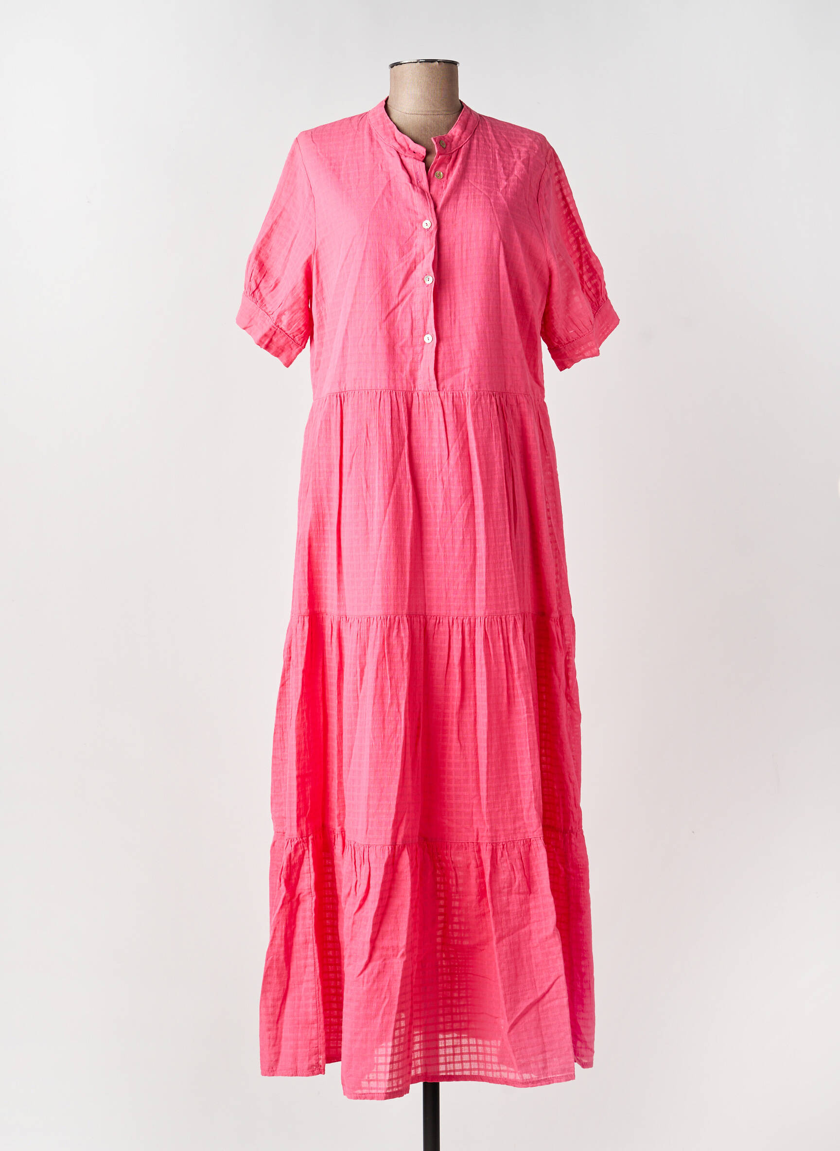Robe longue coupe évasée manches courtes rose IMPREVU femme