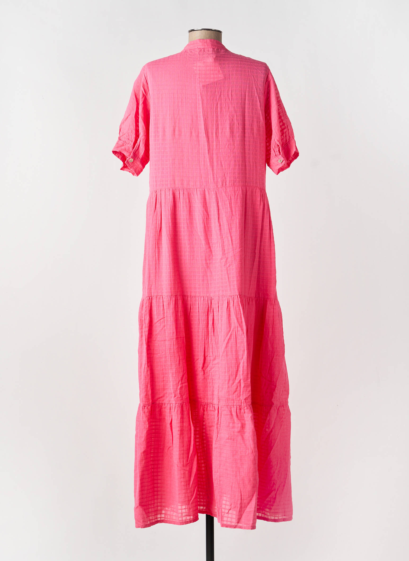 Robe longue coupe évasée manches courtes rose IMPREVU femme