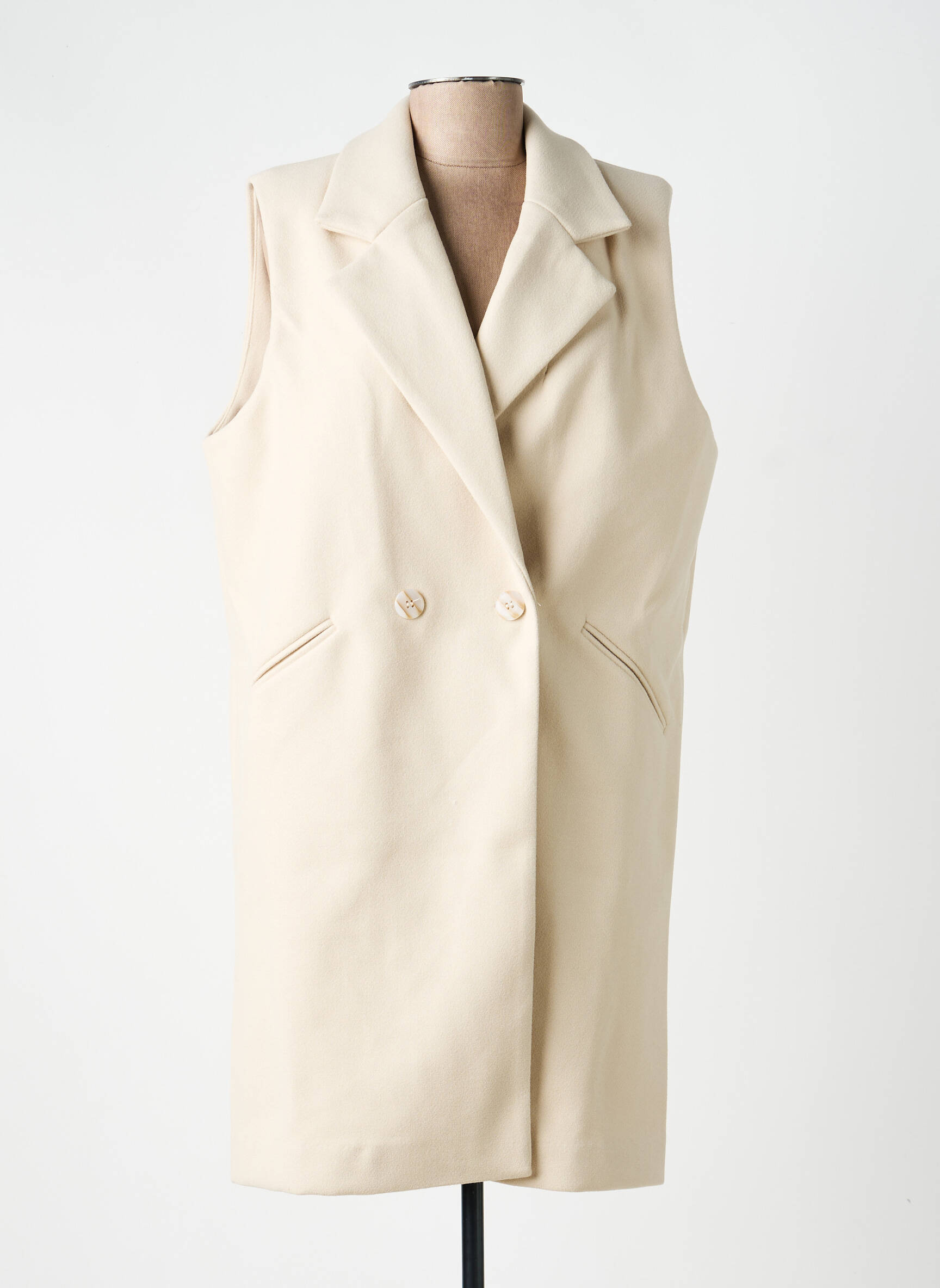 Manteau long coupe droite sans capuche beige LAURE + MAX femme