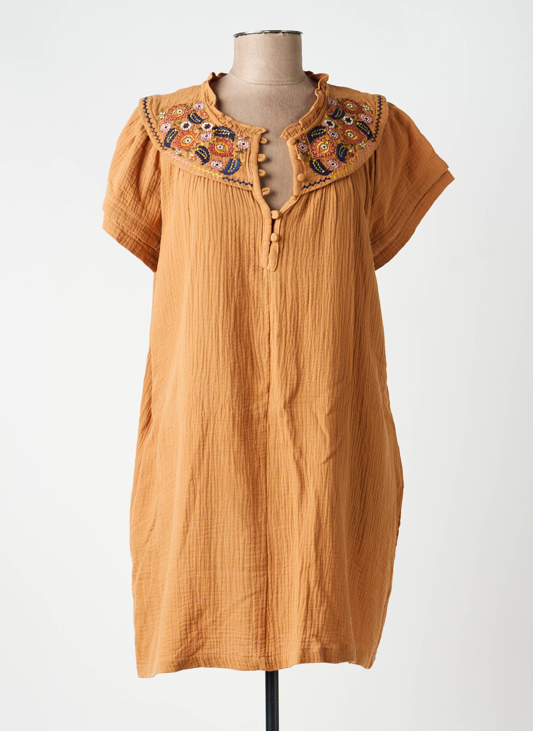 Robe courte manches courtes manches courtes marron ORFEO femme