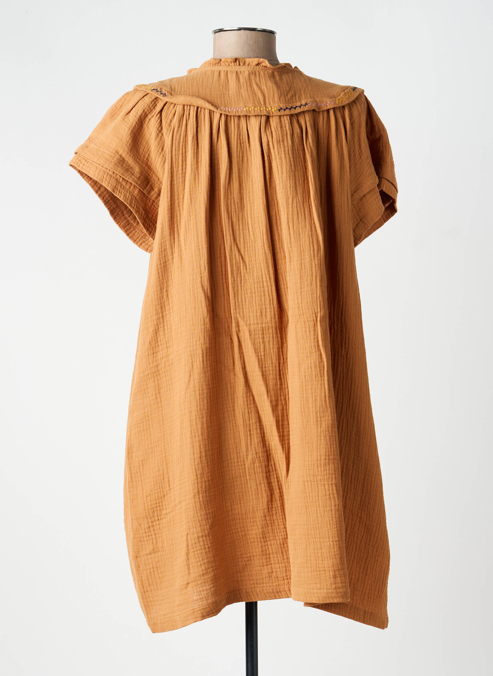 Robe courte manches courtes manches courtes marron ORFEO femme