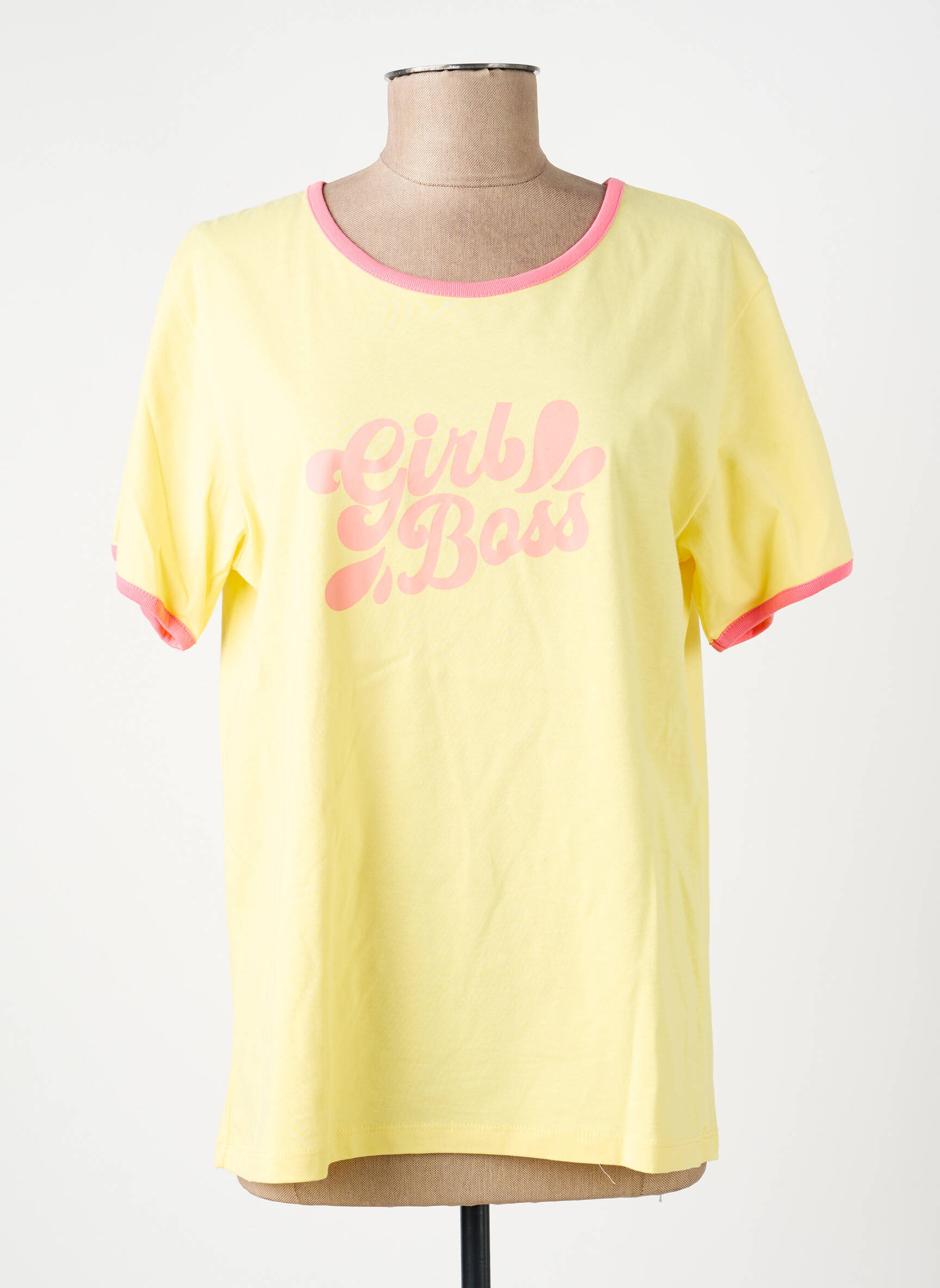 T-shirt sérigraphie manches courtes jaune IMPREVU femme