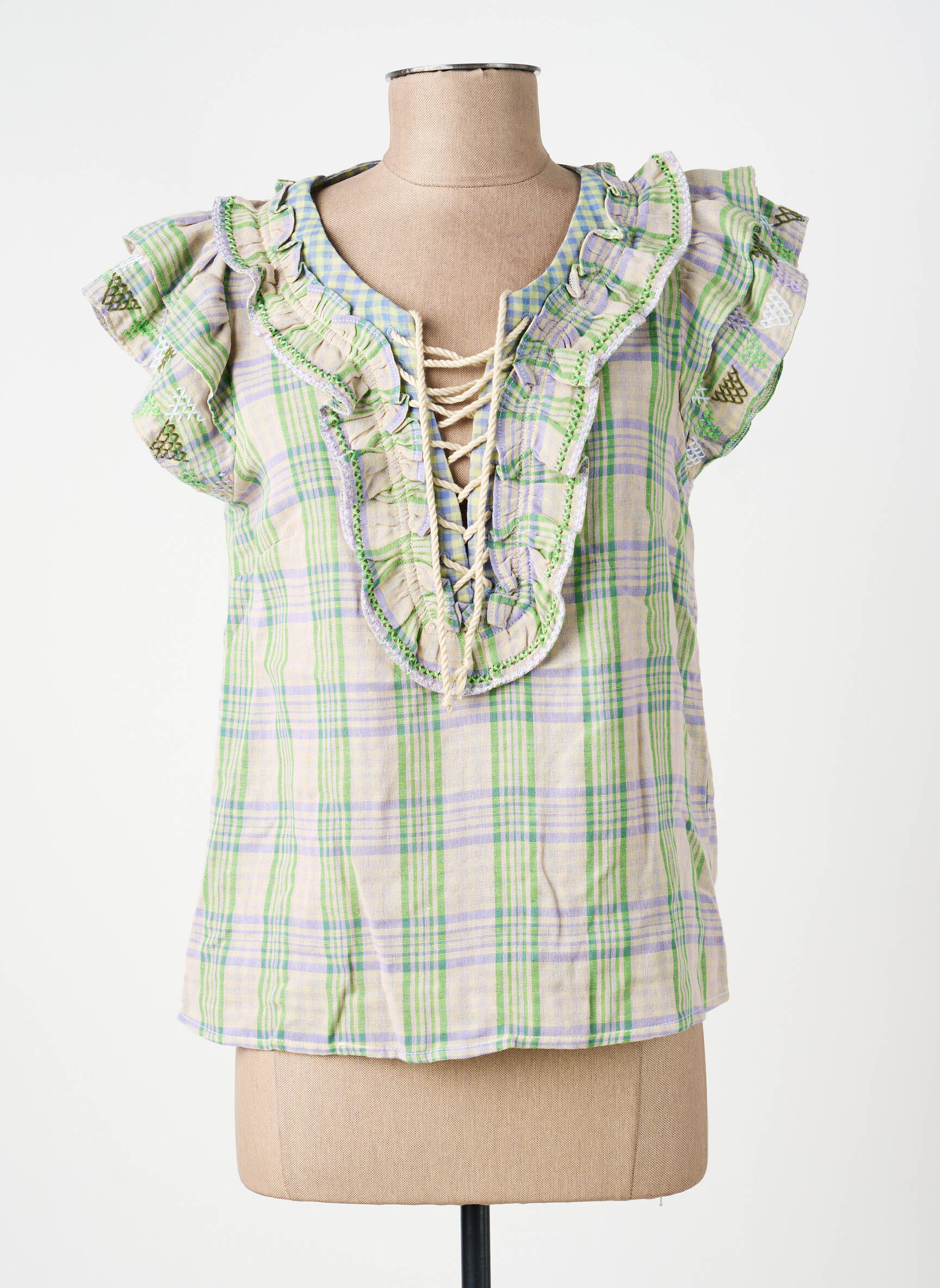 Blouse tissage crêpe manches courtes vert ORFEO femme