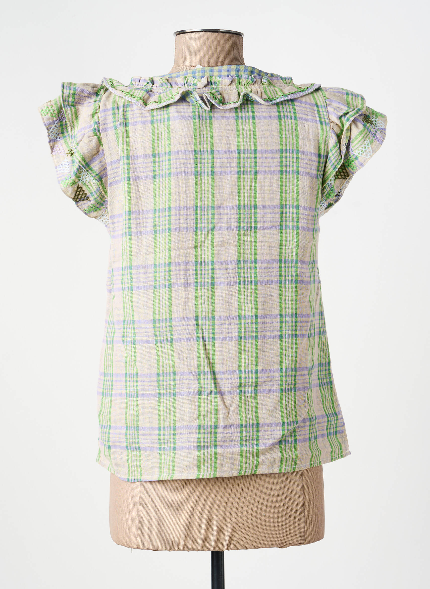 Blouse tissage crêpe manches courtes vert ORFEO femme