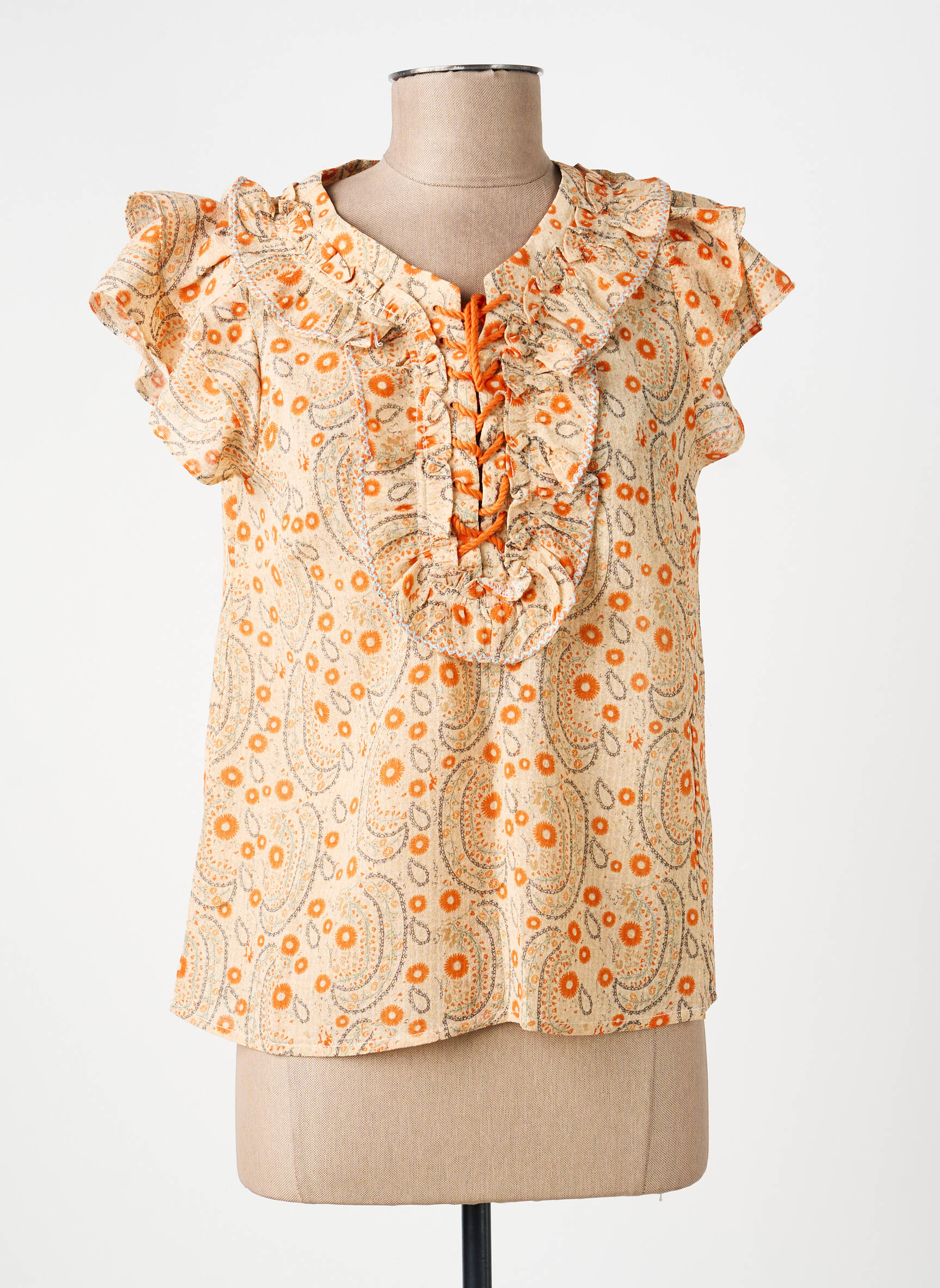 Blouse légère et transparente manches courtes orange ORFEO femme