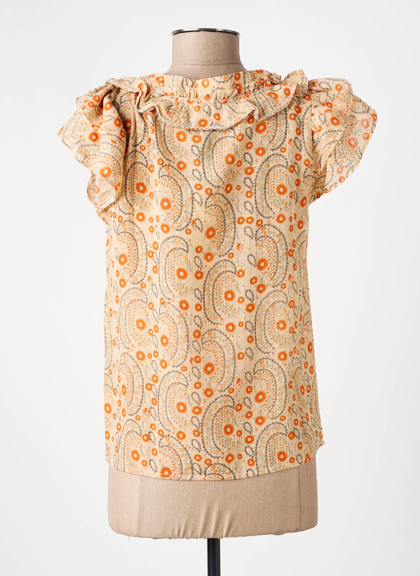 Blouse légère et transparente manches courtes orange ORFEO femme